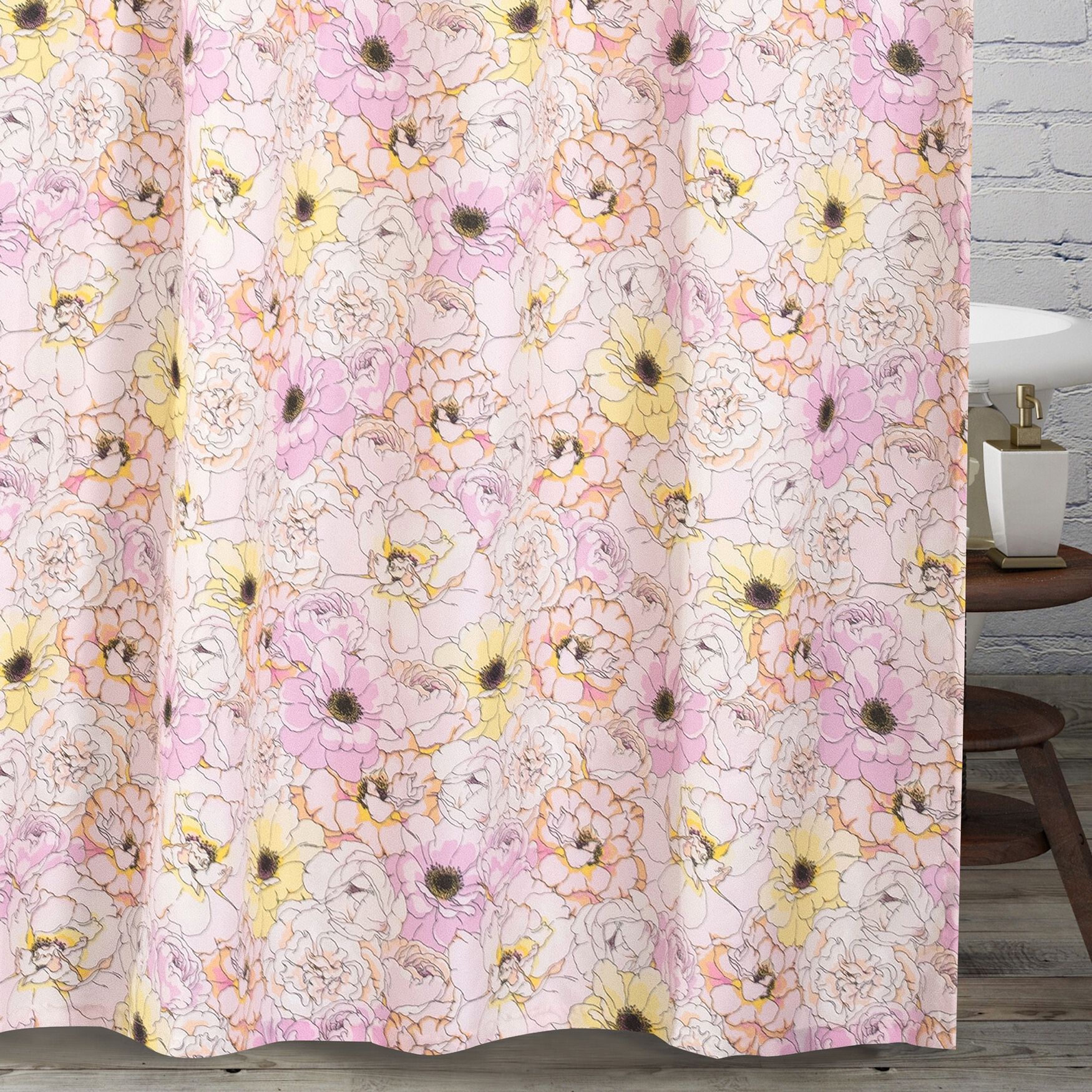 Misty Bloom Shower Curtain, PINK, hi-res image number 0