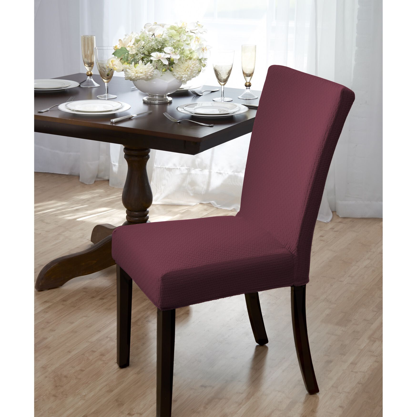 SUBWAY TILES DINING ROOM CHAIR COVERS, BURGUNDY, hi-res image number 0