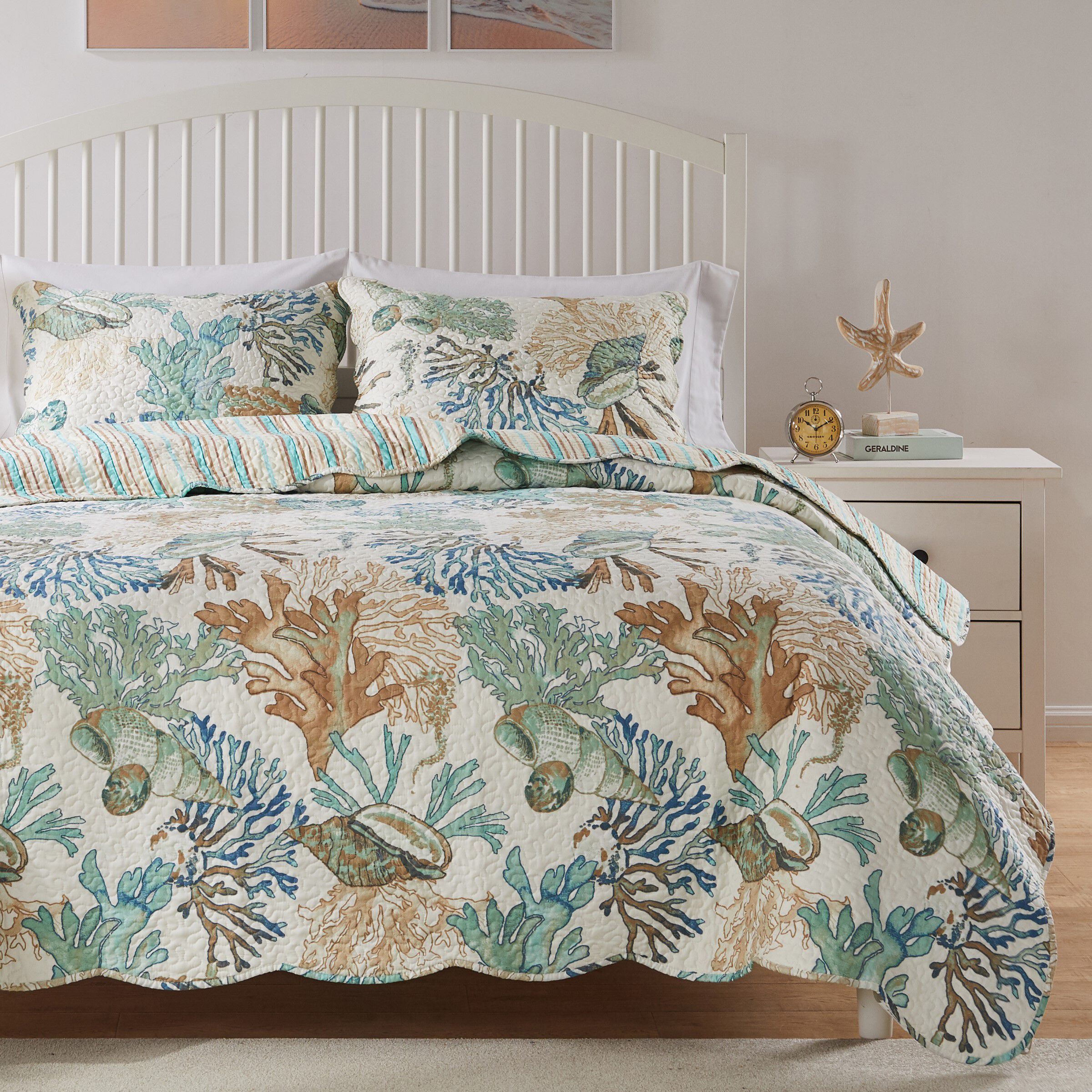 Atlantis Coastal Seashell Cotton Quilt Set, JADE, alternate image number 1