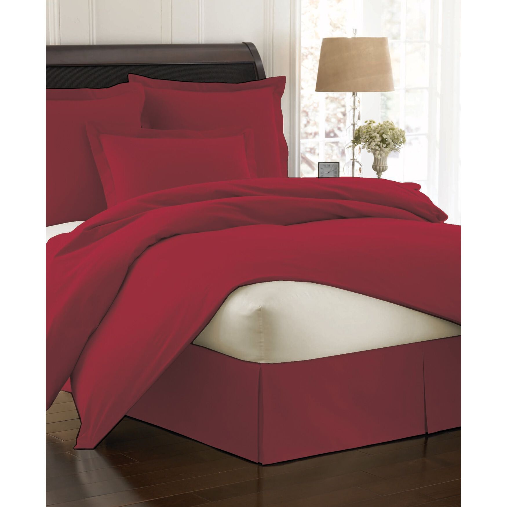 Fresh Ideas Poplin Tailored Bed Skirt, Medium Red, MEDIUM RED, hi-res image number 0