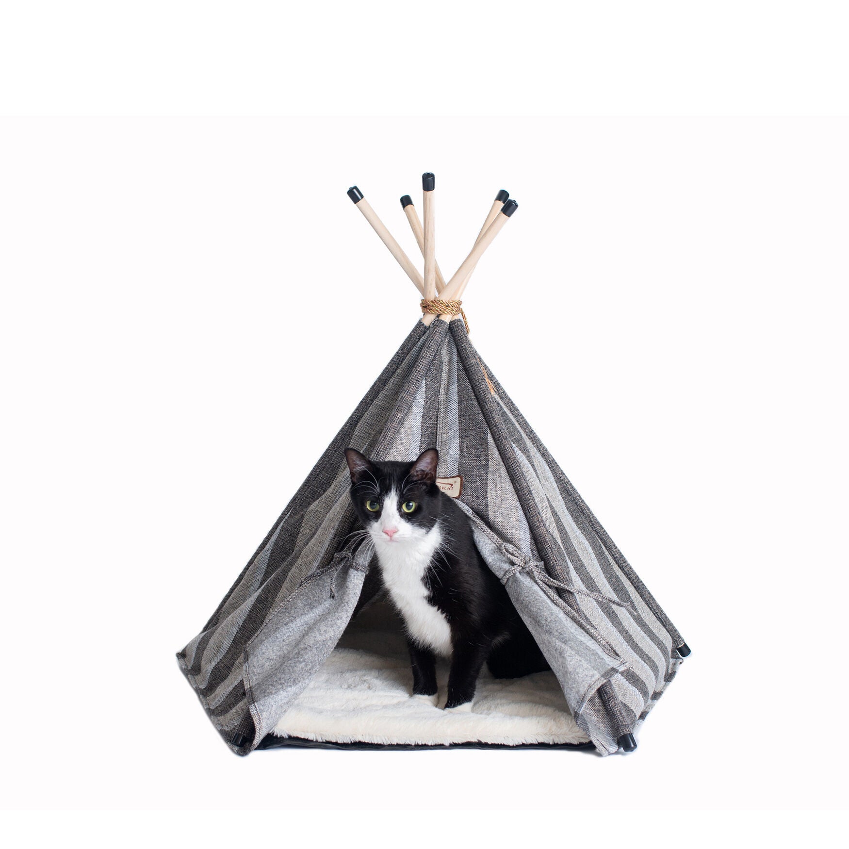 Striped Teepee Cat Dog Bed, GRAY, hi-res image number 0