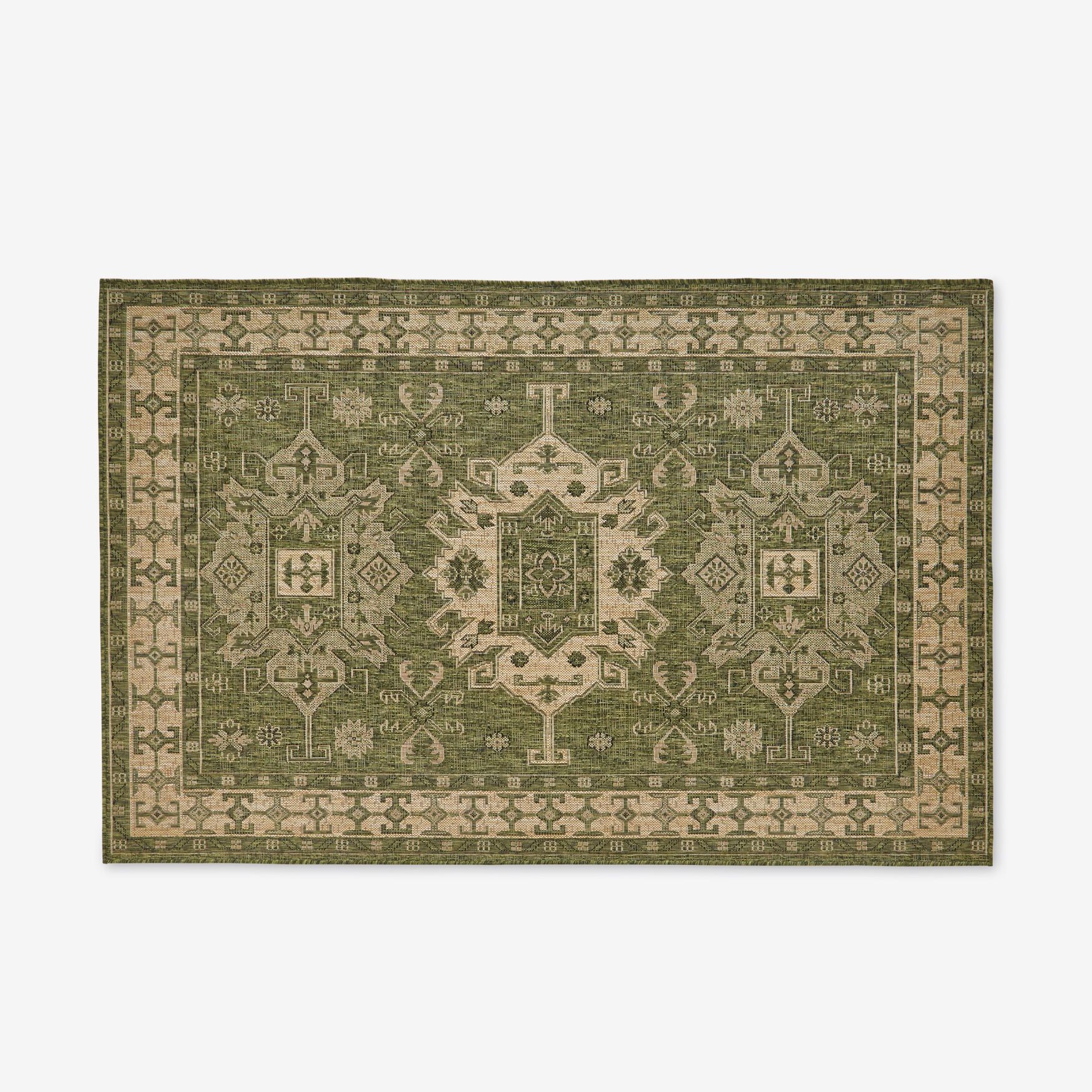 Carmel Indoor/Outdoor Kilim Rug 4 feet 10 inches x 7 feet 6 inches, GREEN, hi-res image number 0