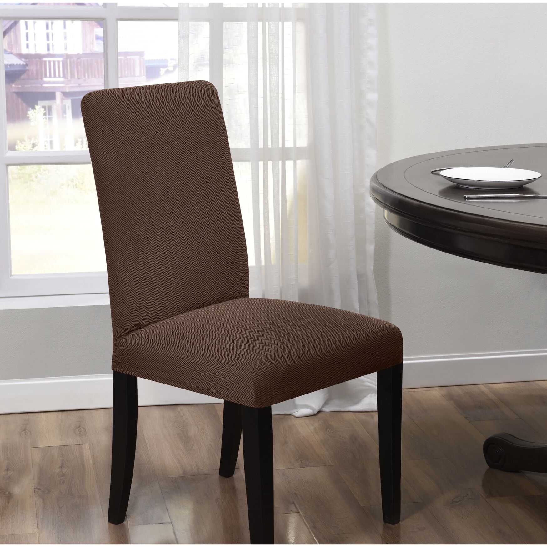 Kathy Ireland Santa Barbara Dining Room Chair Covers, BROWN, hi-res image number 0