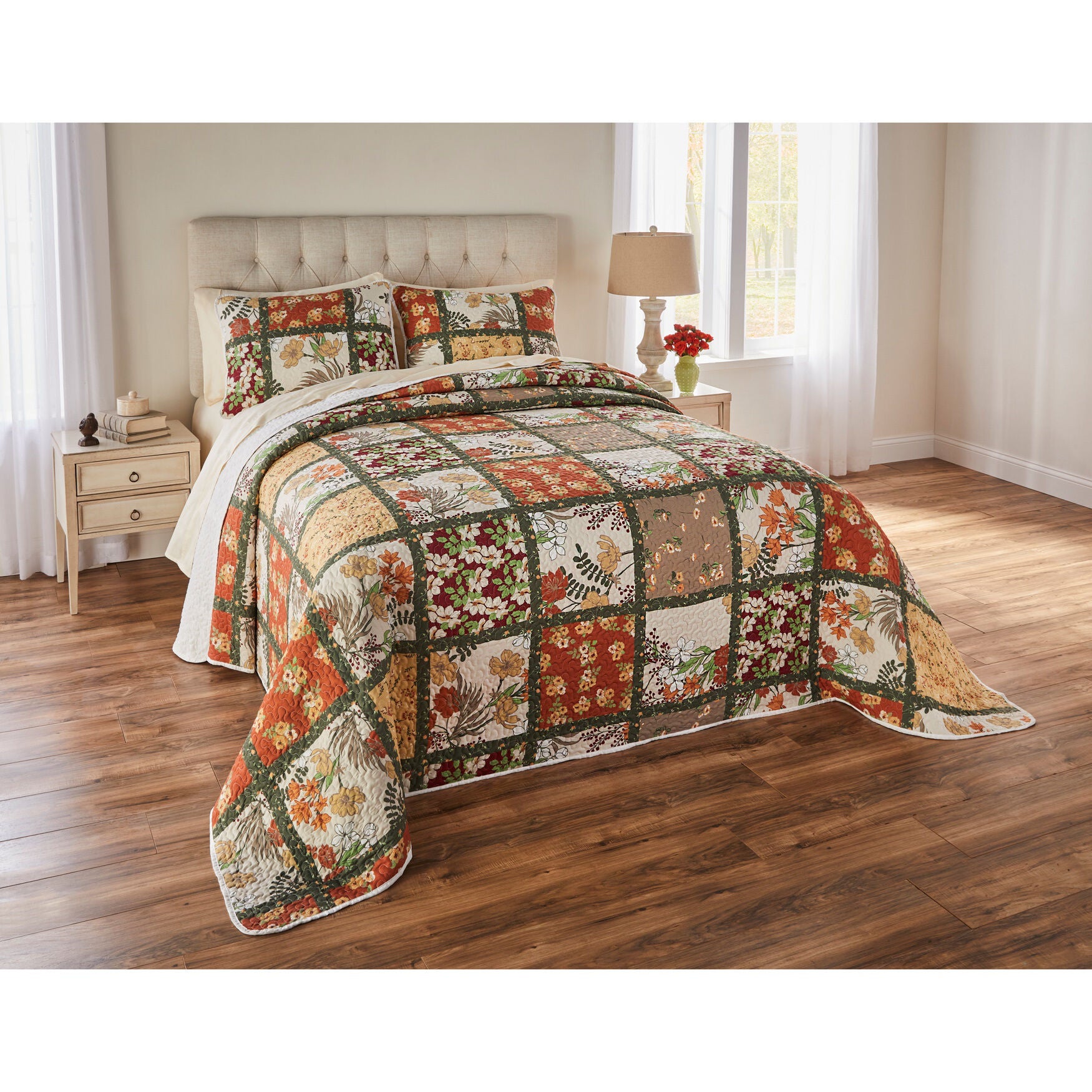Olivia Patchwork Bedspread Collection, FLORAL MULTI, hi-res image number 0