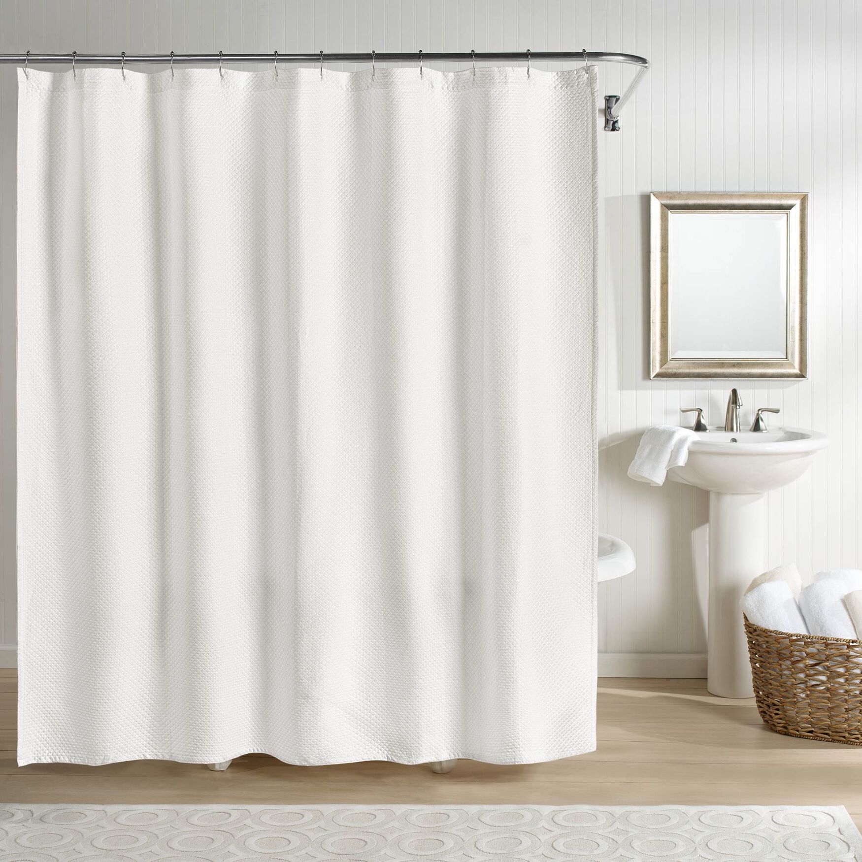 Sunset European Matelass&eacute; Shower Curtain, WHITE, hi-res image number 0