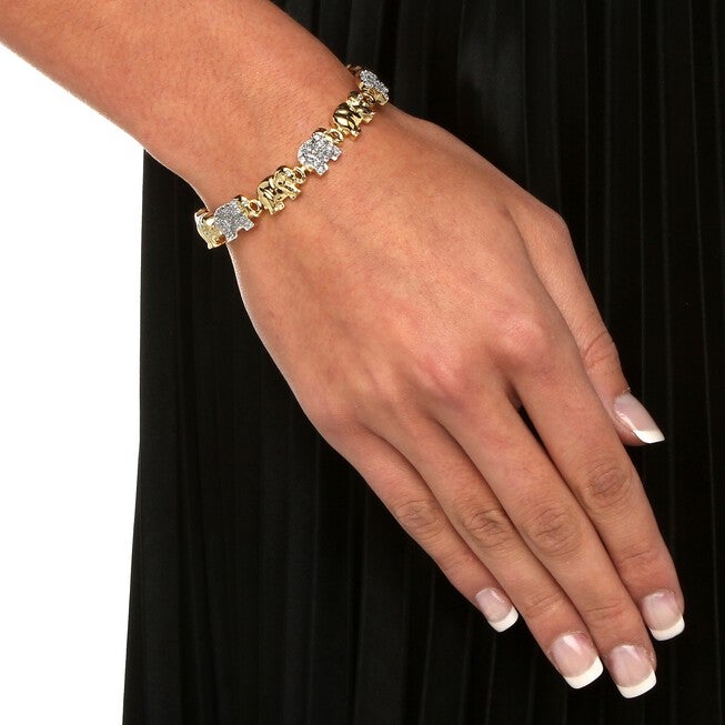 Gold-Plated Round Elephant Charm Bracelet Cubic Zirconia, , alternate image number 2