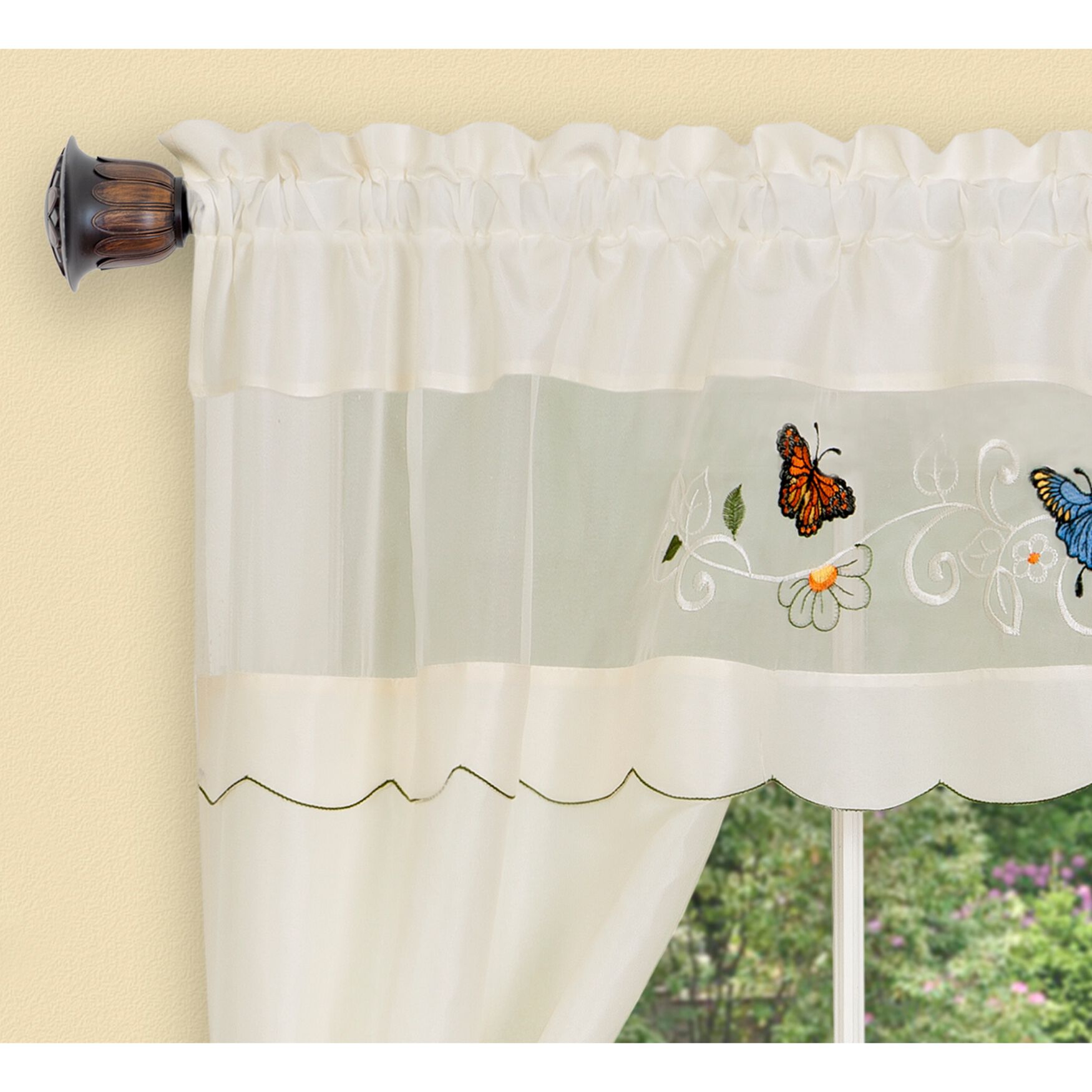 Daisy Meadow Embellished Cottage Window Curtain Set, , on-hover image number 1