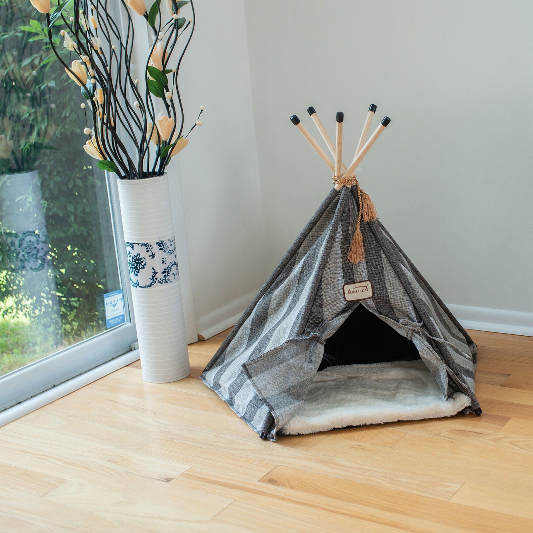 Striped Teepee Cat Dog Bed, , on-hover image number 1