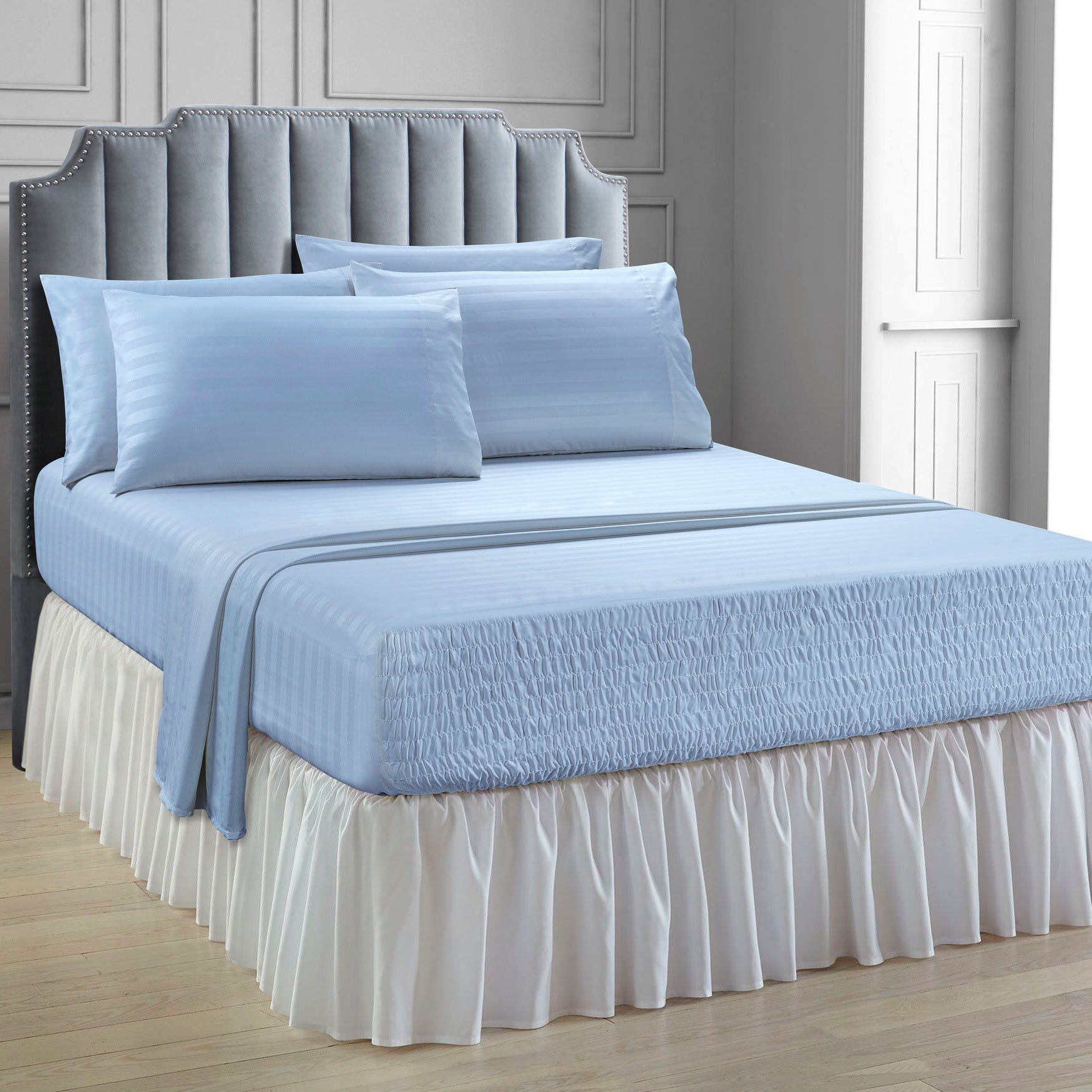 6-pc. Microfiber Bedtite&trade; Damask Stripe Sheet Set, LIGHT BLUE, hi-res image number 0