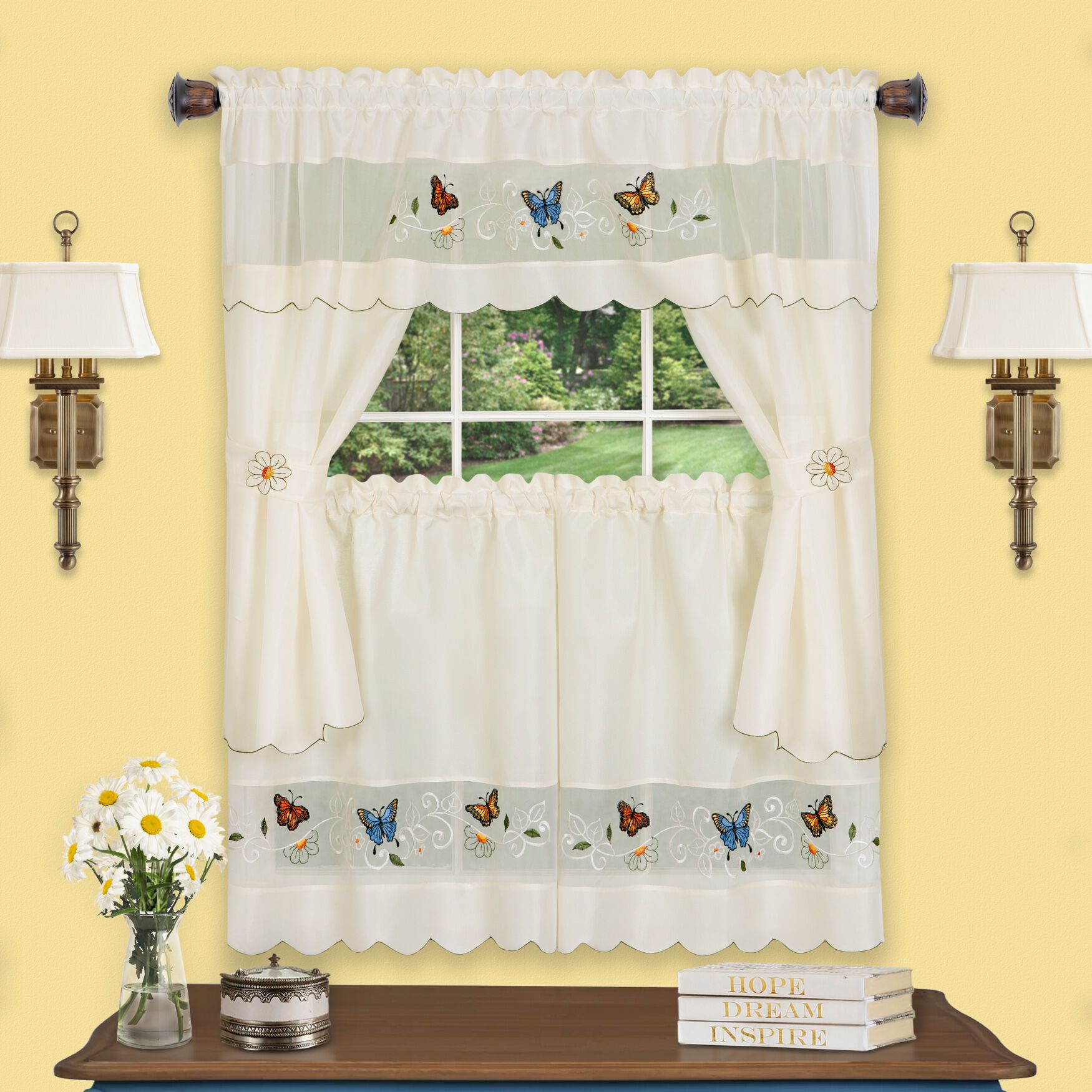 Daisy Meadow Embellished Cottage Window Curtain Set, MULTI, hi-res image number 0