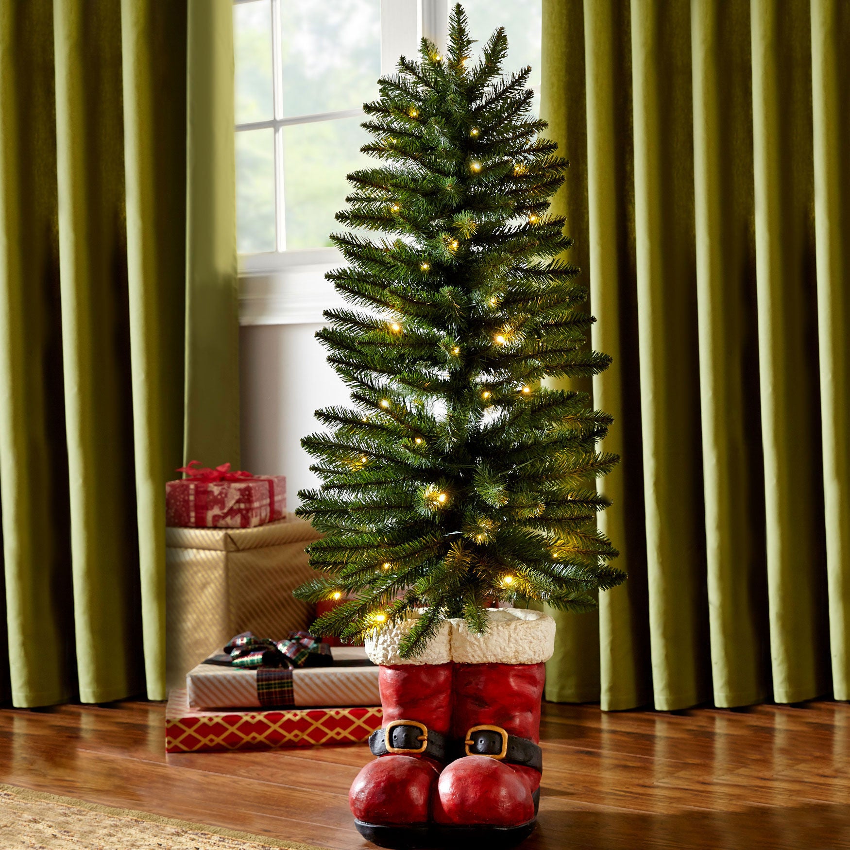 4' Santa Boots Tree, GREEN, hi-res image number 0