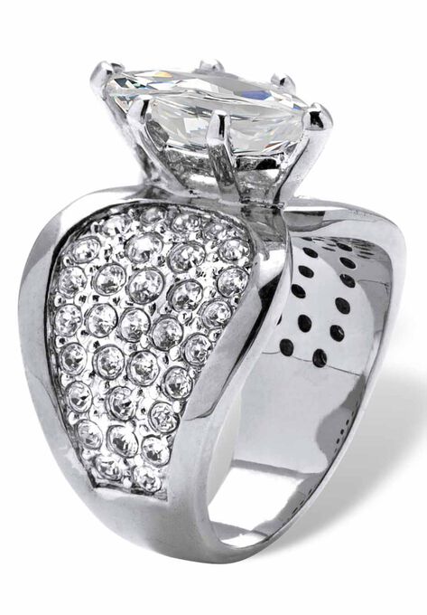 Platinum Plated Cubic Zirconia and Round Crystals Engagement Ring, , on-hover image number null