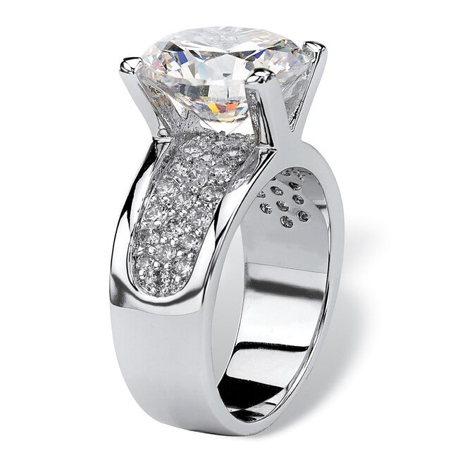 Platinum-Plated Round Engagement Ring Cubic Zirconia (7 cttw TDW), , on-hover image number 1