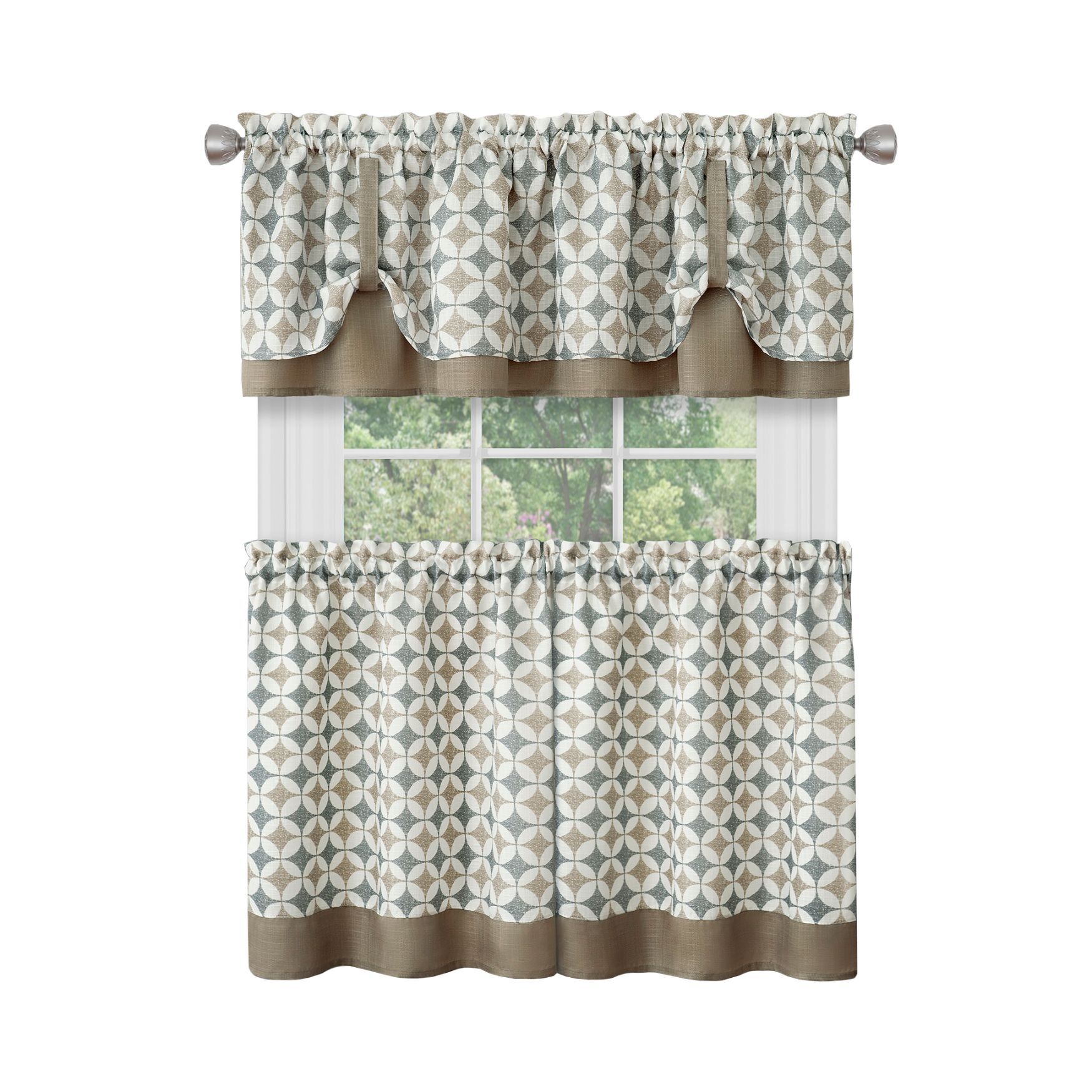 Callie Window Curtain Tier Pair and Valance Set - 58x24, TAUPE SILVER, hi-res image number 0