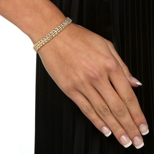 Yellow Gold Plated S Link Tennis Bracelet (7.5mm), Genuine Diamond Accent 8 inches, , alternate image number 2