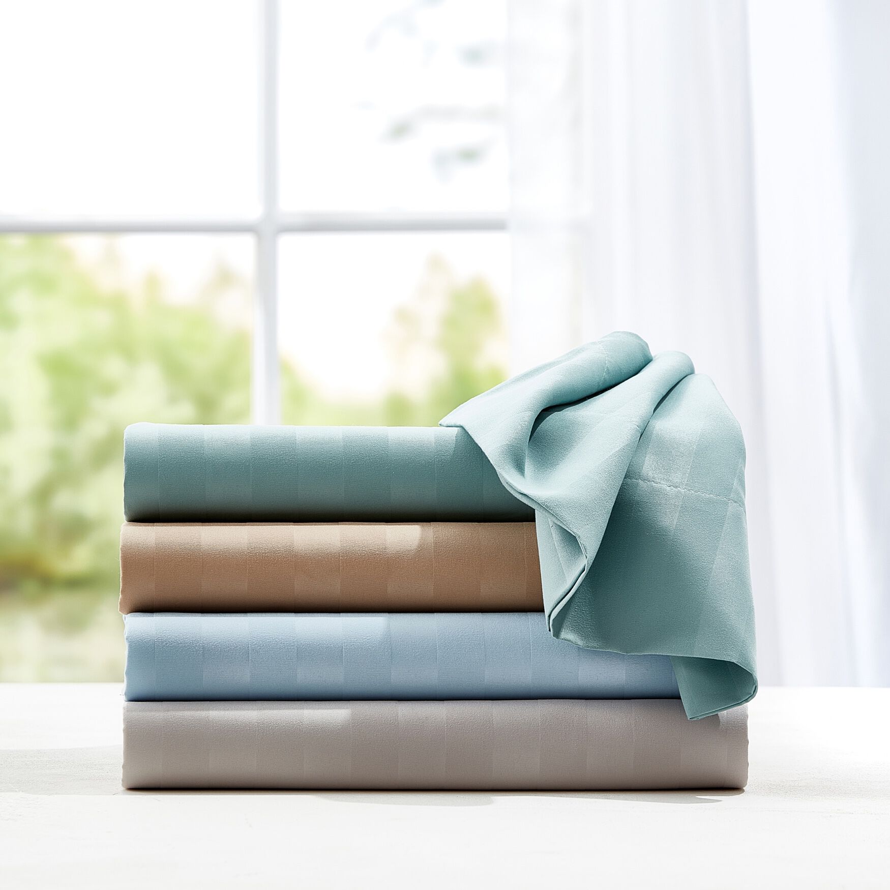 6-pc. Microfiber Bedtite&trade; Damask Stripe Sheet Set, TAUPE, on-hover image number 1