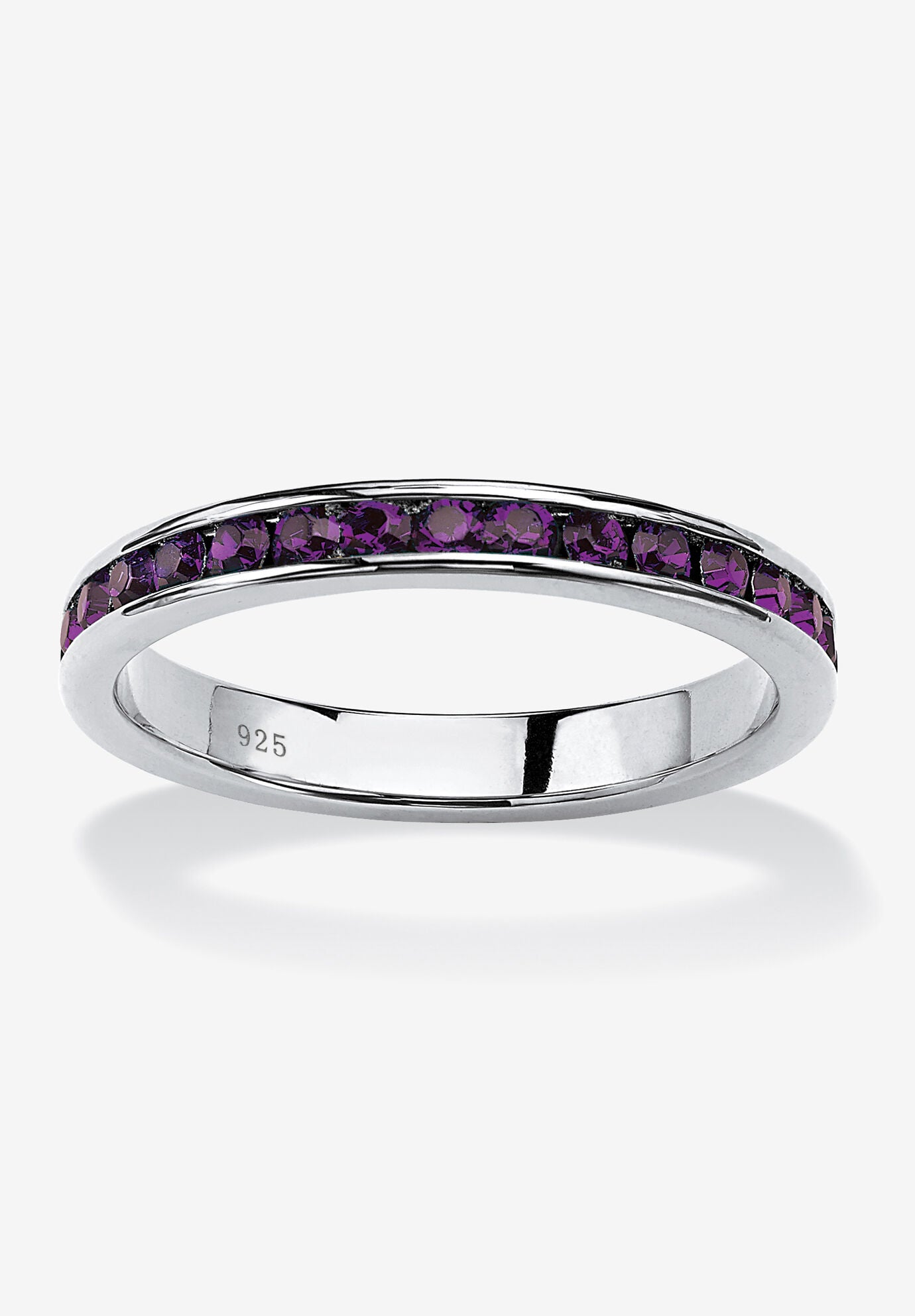Sterling Silver Simulated Birthstone Stackable Eternity Ring, FEBRUARY, hi-res image number 0