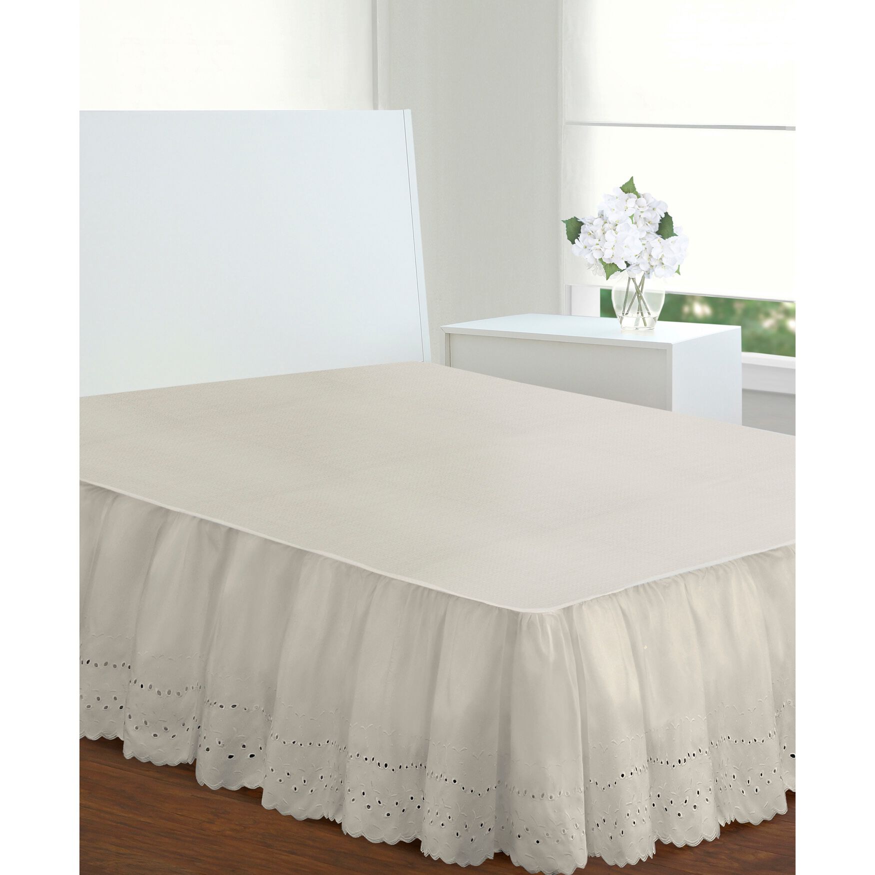 Fresh Ideas Ruffled Eyelet 18 inches Bed Skirt, Twin, , on-hover image number 1