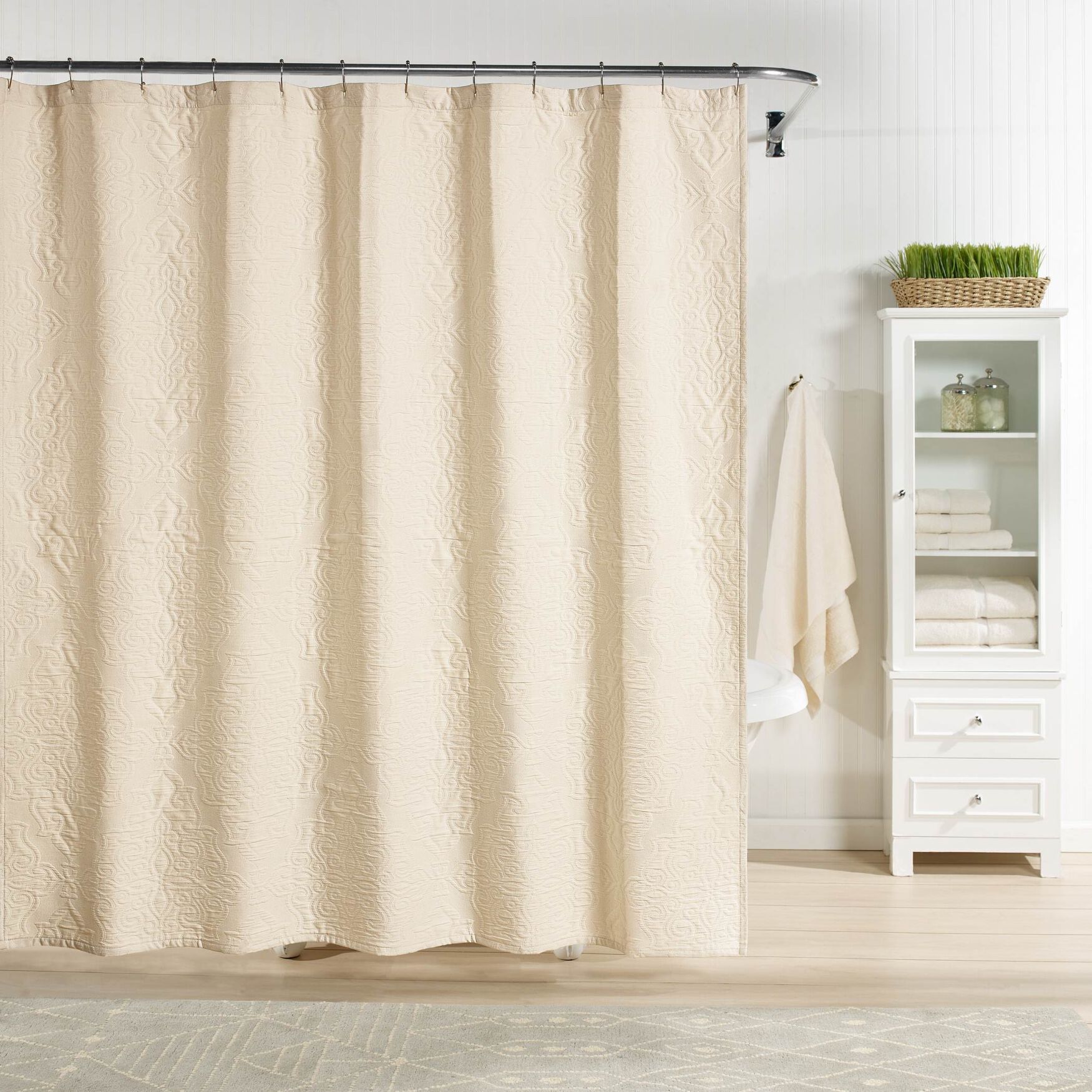 Raphaela European Matelass&eacute; Shower Curtain, CREAM, hi-res image number 0