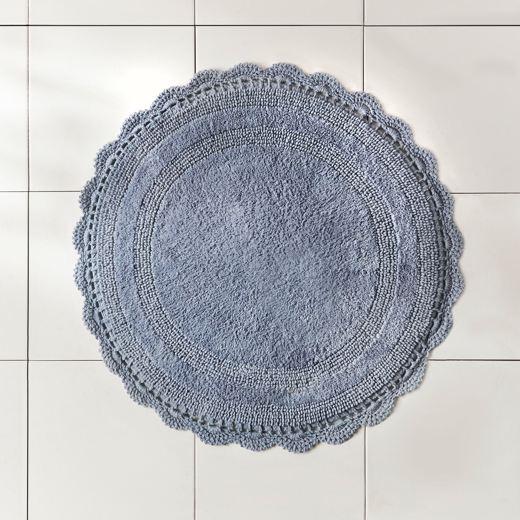 24 inches Round Crochet Bath Mat, BLUE, hi-res image number 0