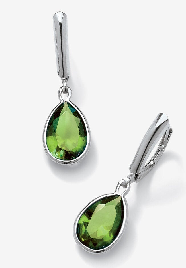 Sterling Silver Drop Earrings Pear Cut Simulated Birthstones, AUGUST, hi-res image number 0