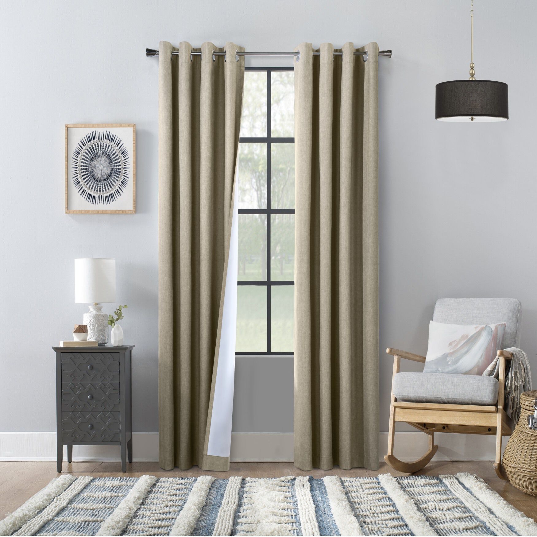 Thermaplus Bedford Indoor Grommet Curtain Panel Pair, TAUPE, hi-res image number 0