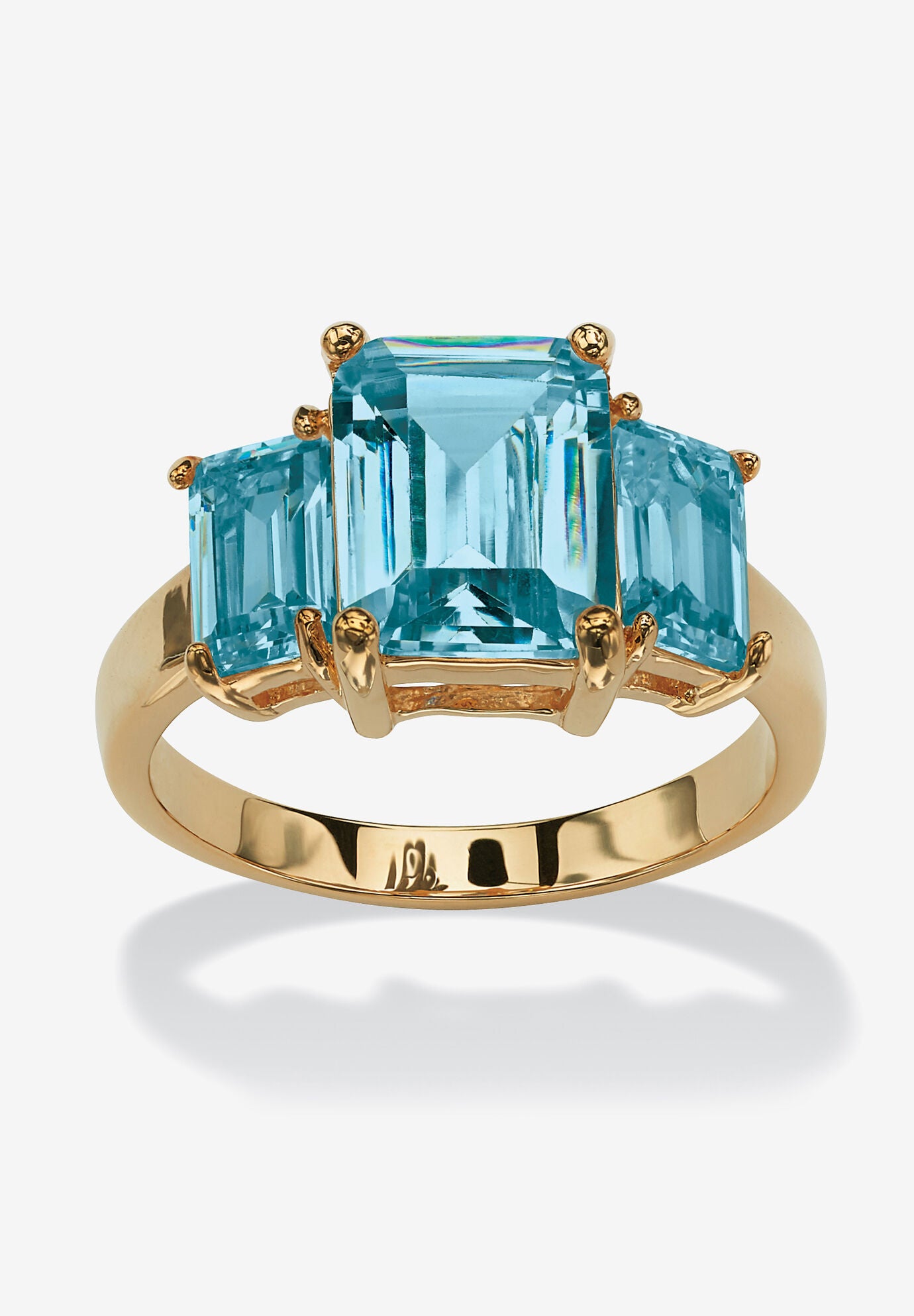 Yellow Gold-Plated Simulated Emerald Cut Birthstone Ring, DECEMBER, hi-res image number 0