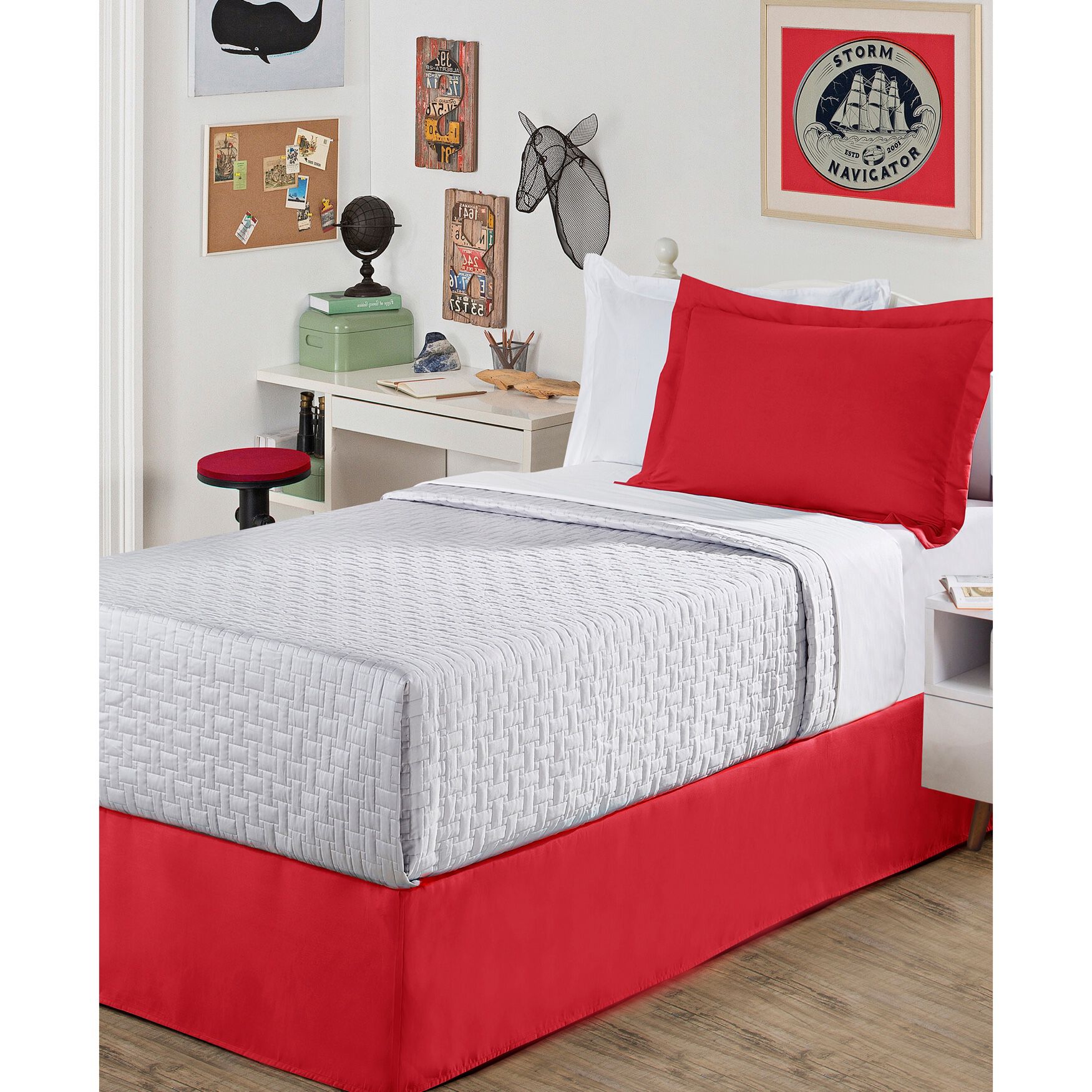 Luxury Hotel Kids Tailored 14 inches Drop Red Bed Skirt, RED, hi-res image number 0