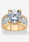 Yellow Gold-Plated Round Engagement Anniversary Ring Cubic Zirconia, GOLD, hi-res image number null