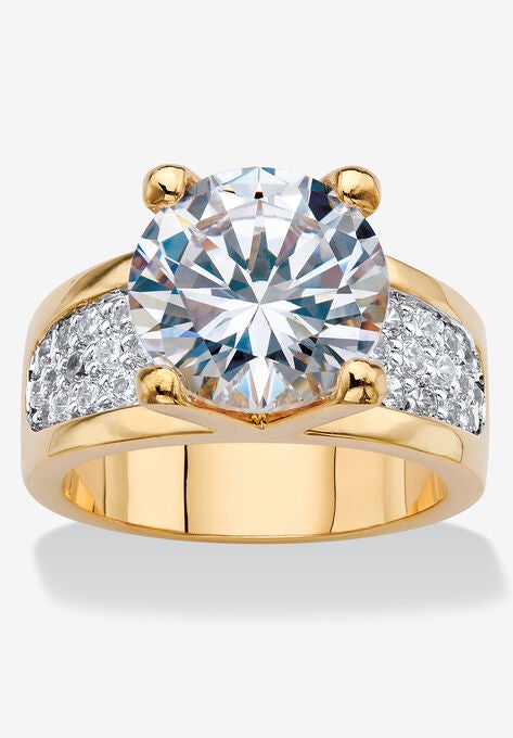Yellow Gold-Plated Round Engagement Anniversary Ring Cubic Zirconia, GOLD, hi-res image number null