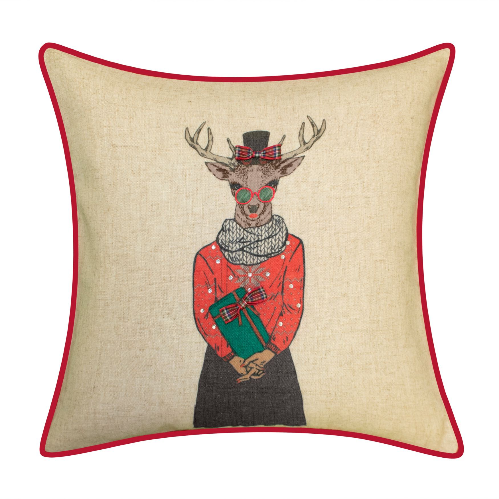 Holiday Christmas Plaid Reindeer Girlfriend Decorative Pillow , MULTI CHRISTMAS, hi-res image number 0