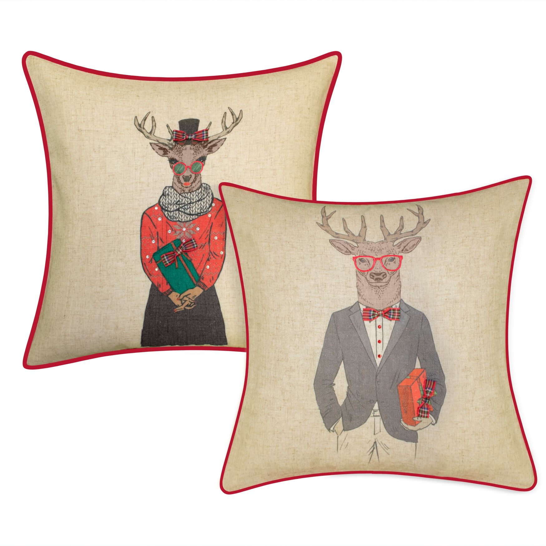 Holiday Christmas Plaid Reindeer Girlfriend Decorative Pillow , , alternate image number 5