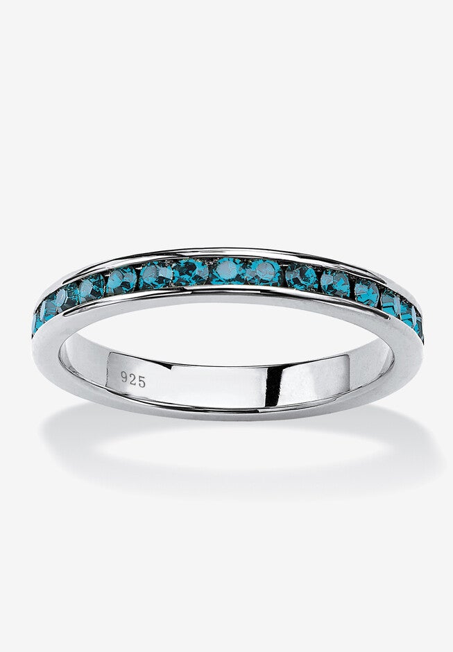 Sterling Silver Simulated Birthstone Stackable Eternity Ring, DECEMBER, hi-res image number 0