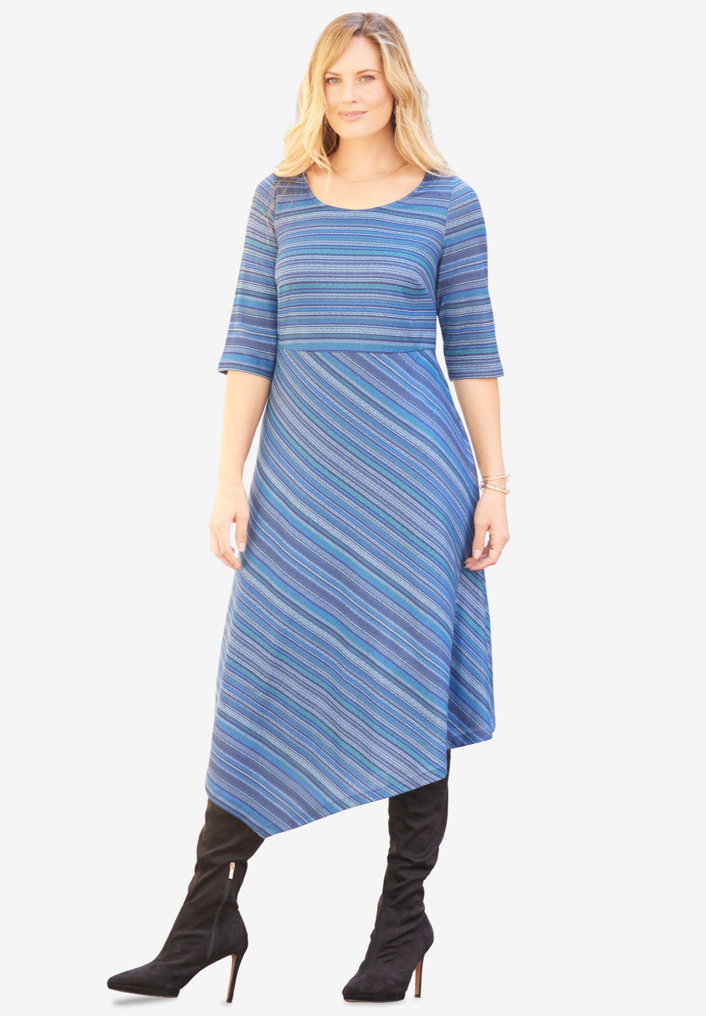 Impossibly Soft Textured Knit dress, NAVY TWEED STRIPE, hi-res image number 0