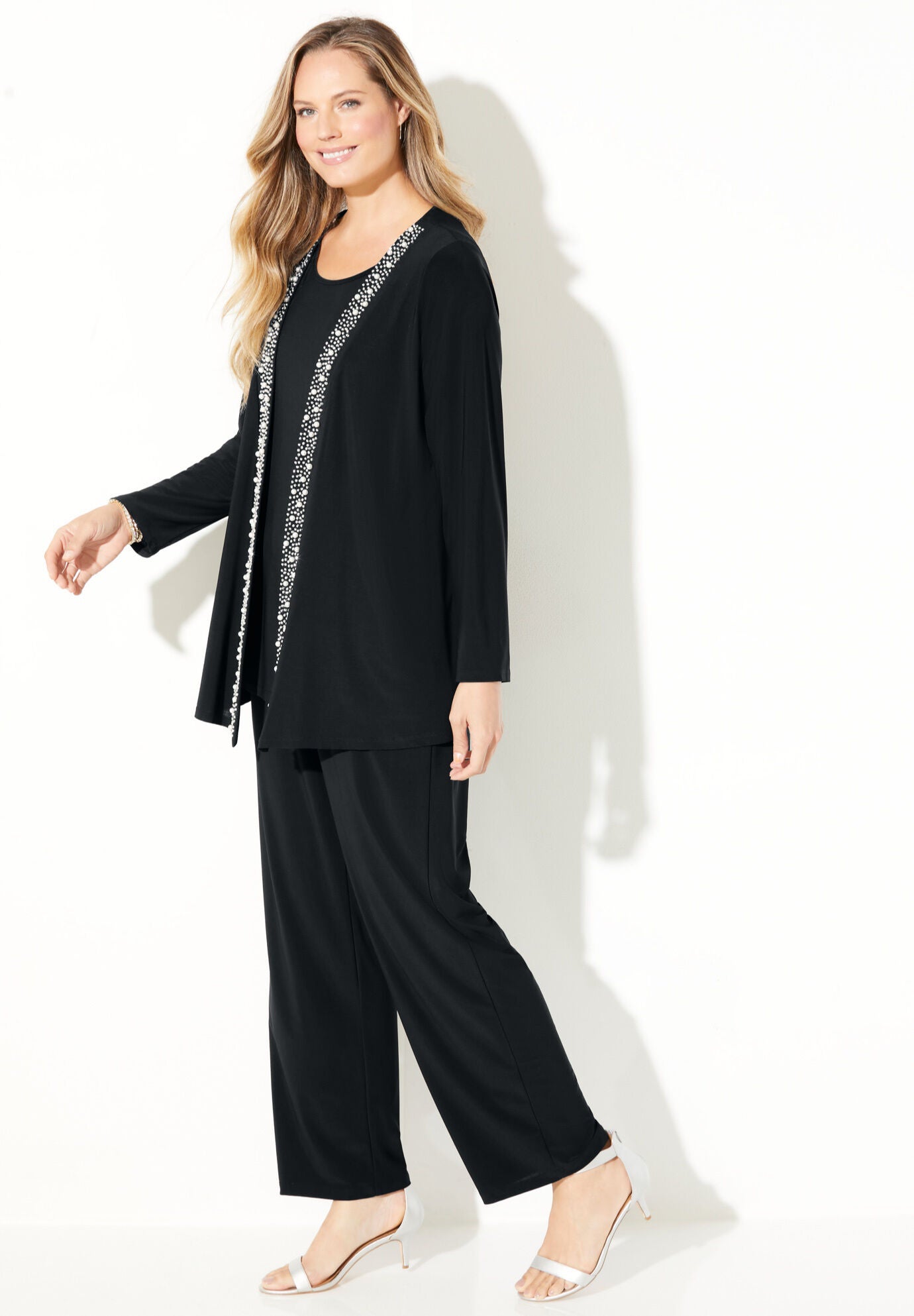 Beaded Trim 3-Piece Jacket Pant Set, , alternate image number 2