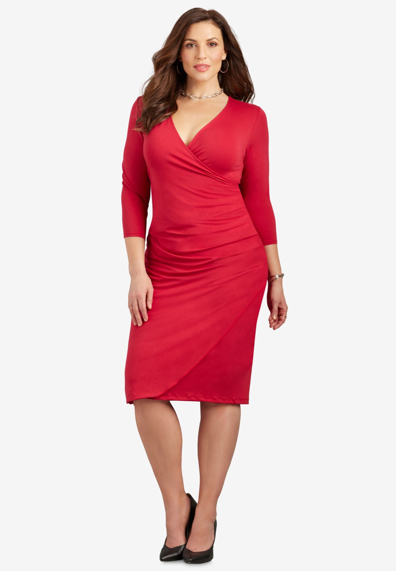 Curvy Collection Wrap Dress, CLASSIC RED, hi-res image number 0