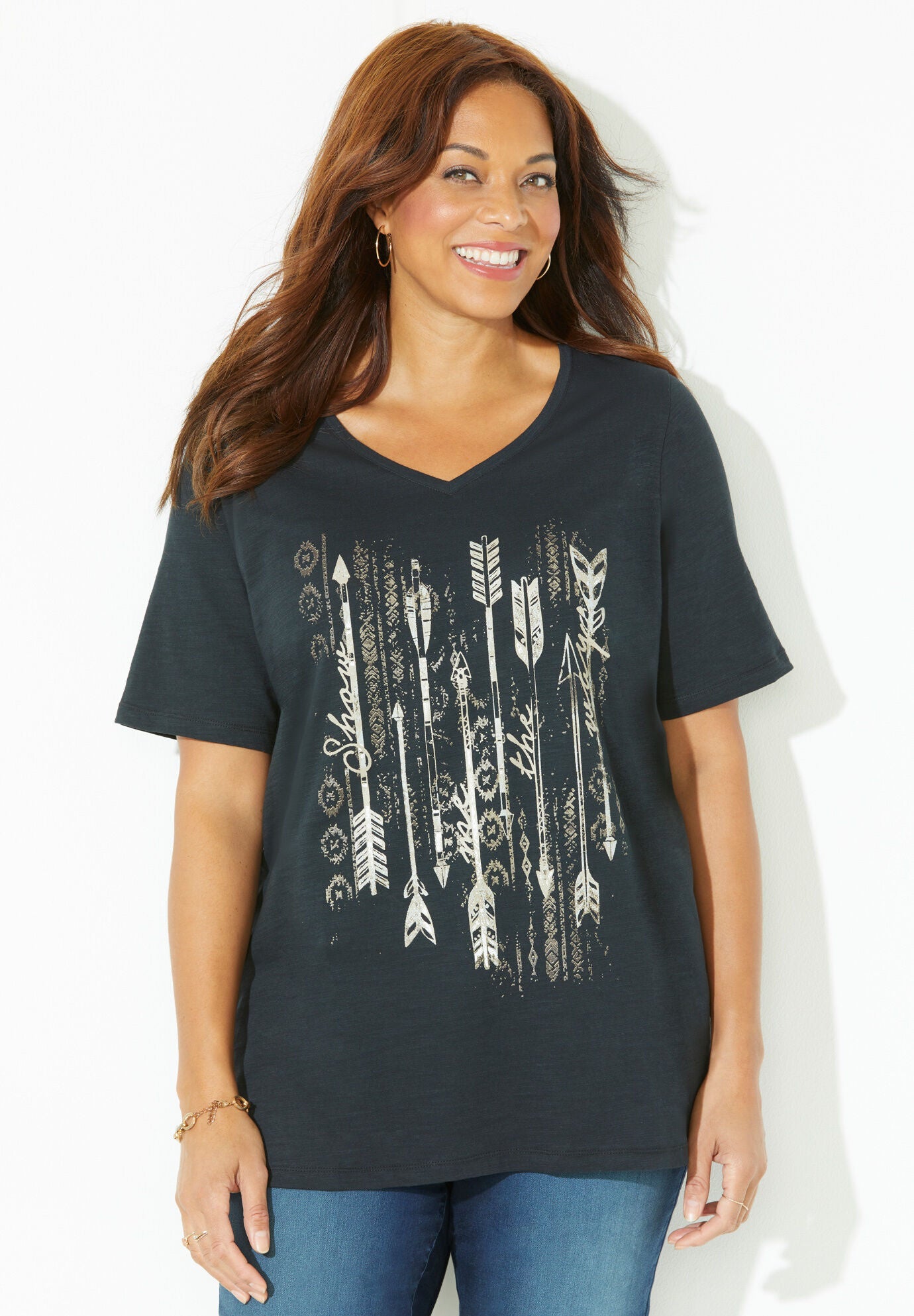 Slub-Knit Graphic Tee, BLACK ARROW PLACEMENT, hi-res image number 0