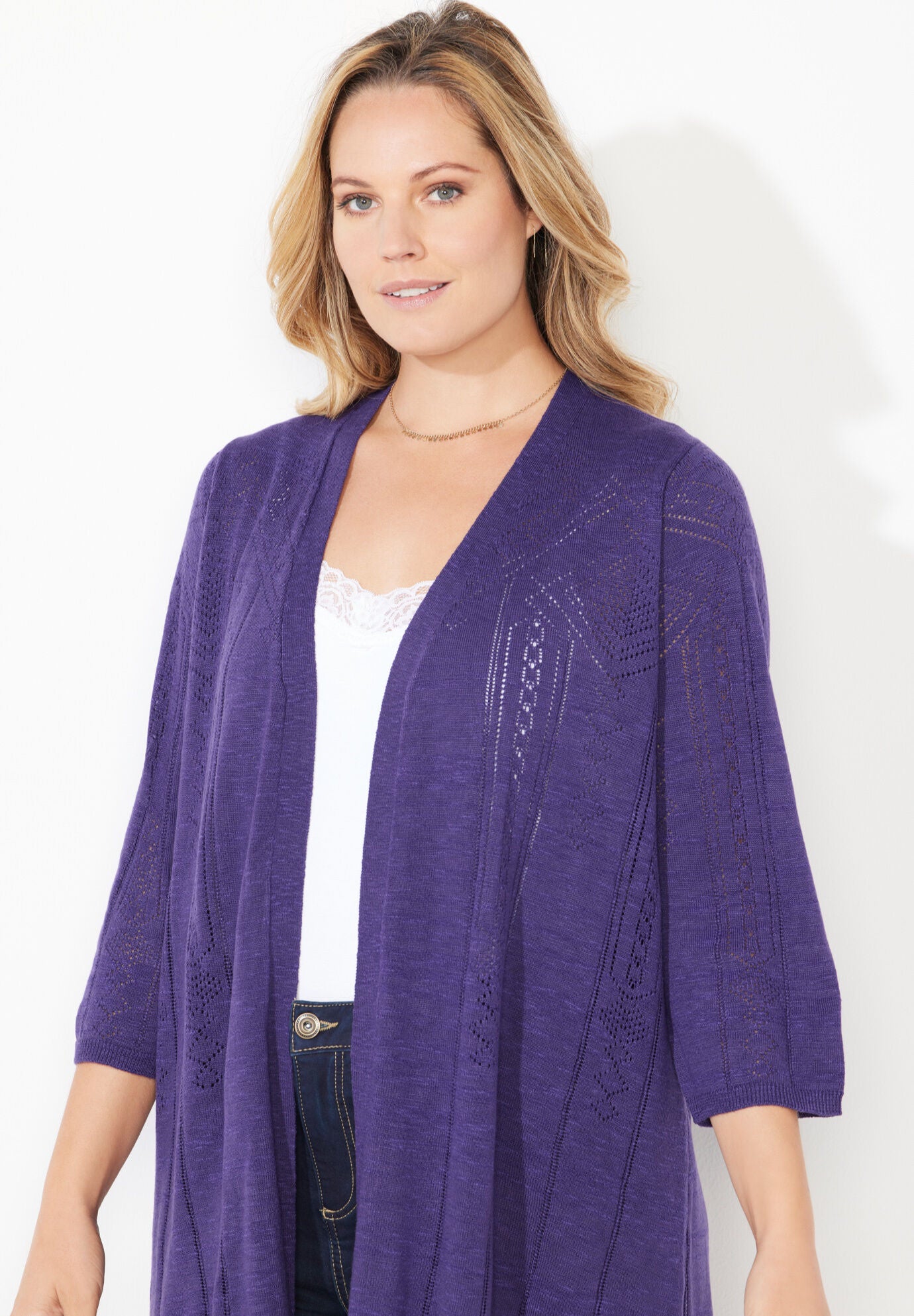 Pointelle Stitch Cardigan, , alternate image number 3