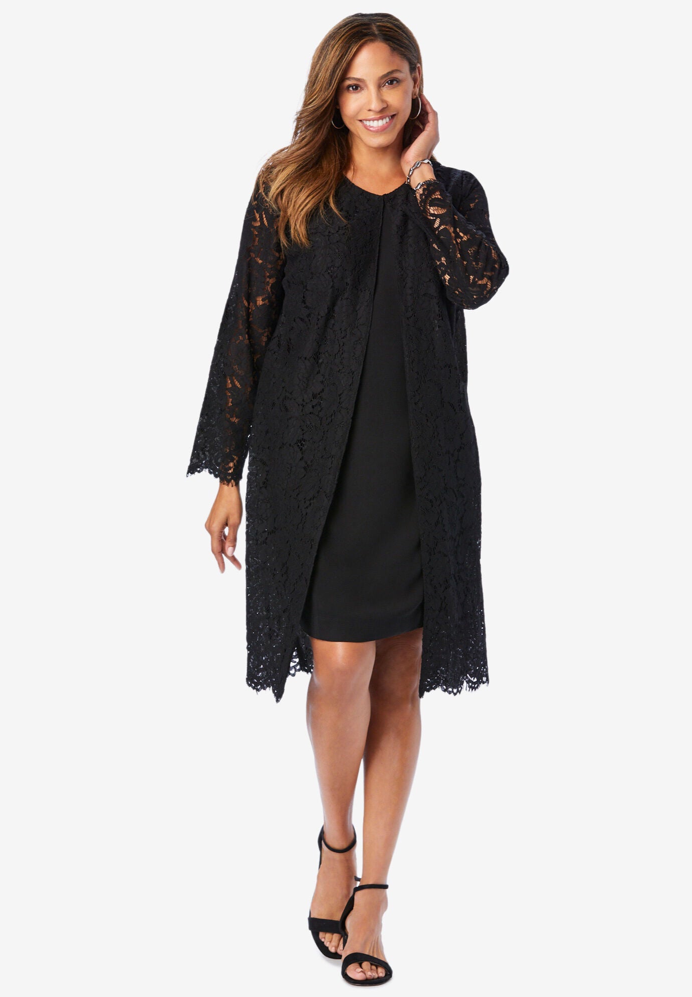 2-Piece Lace Jacket Dress, BLACK, hi-res image number 0