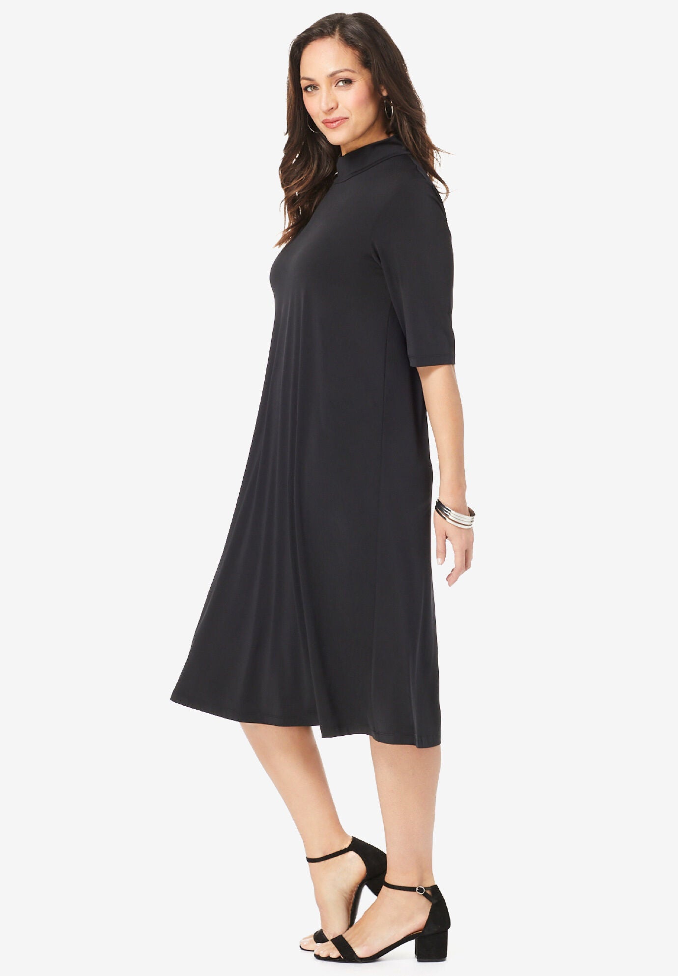 Mockneck Trapeze Dress, , alternate image number 2