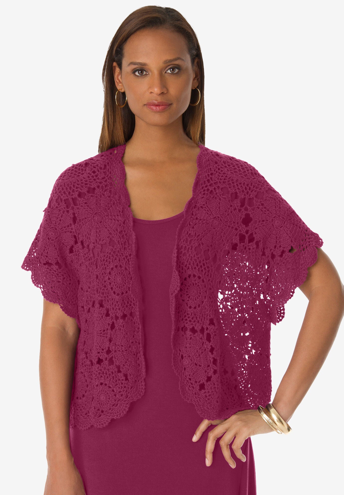 Crochet Shrug, BERRY TWIST, hi-res image number 0