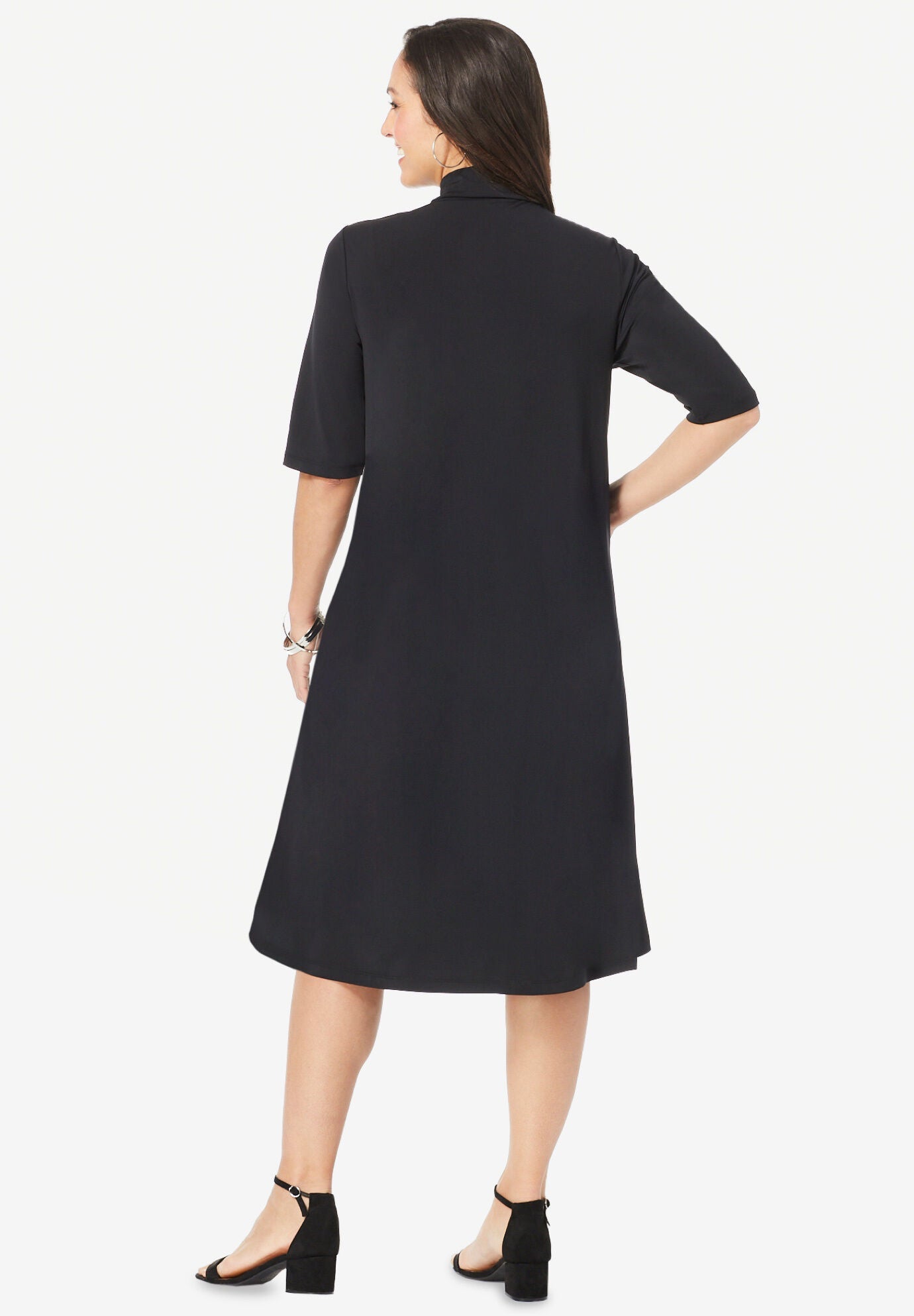 Mockneck Trapeze Dress, , on-hover image number 1