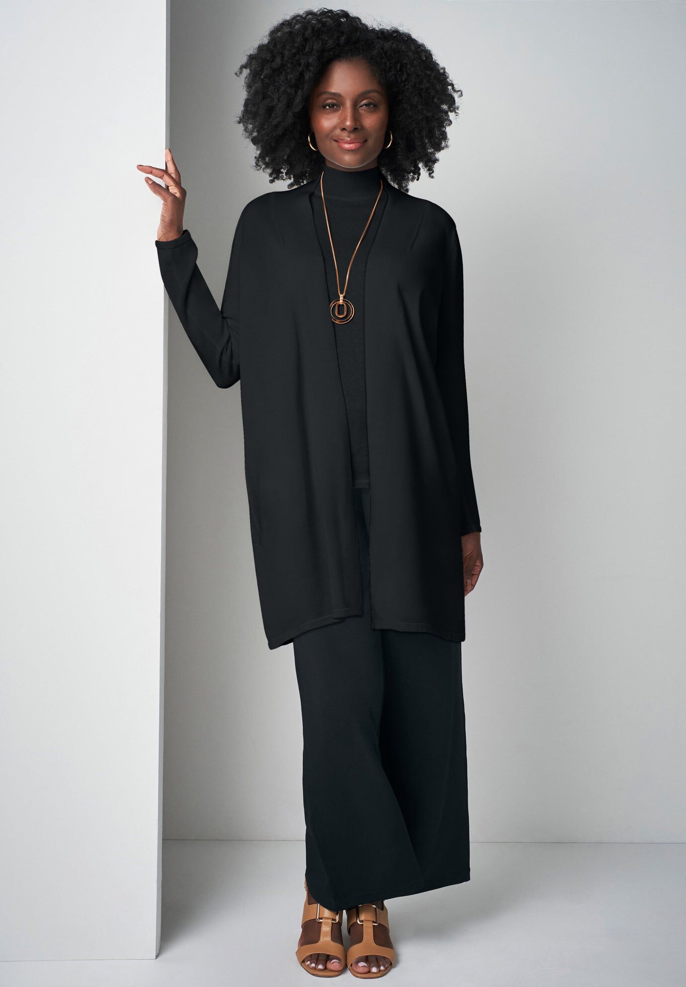 Fine Gauge Cardigan Topper, BLACK, hi-res image number 0