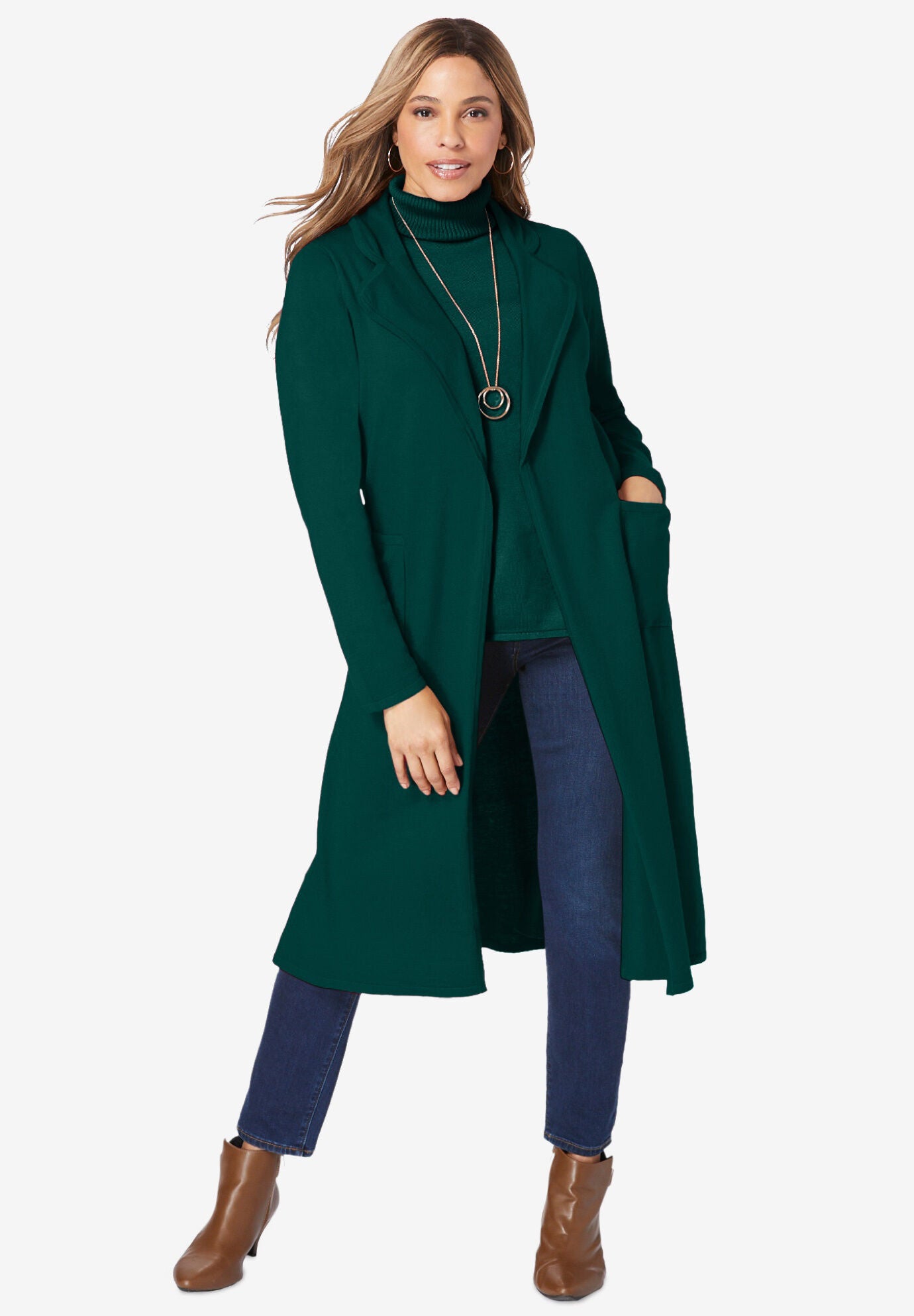 Cashmere Collared Duster, EMERALD GREEN, hi-res image number 0