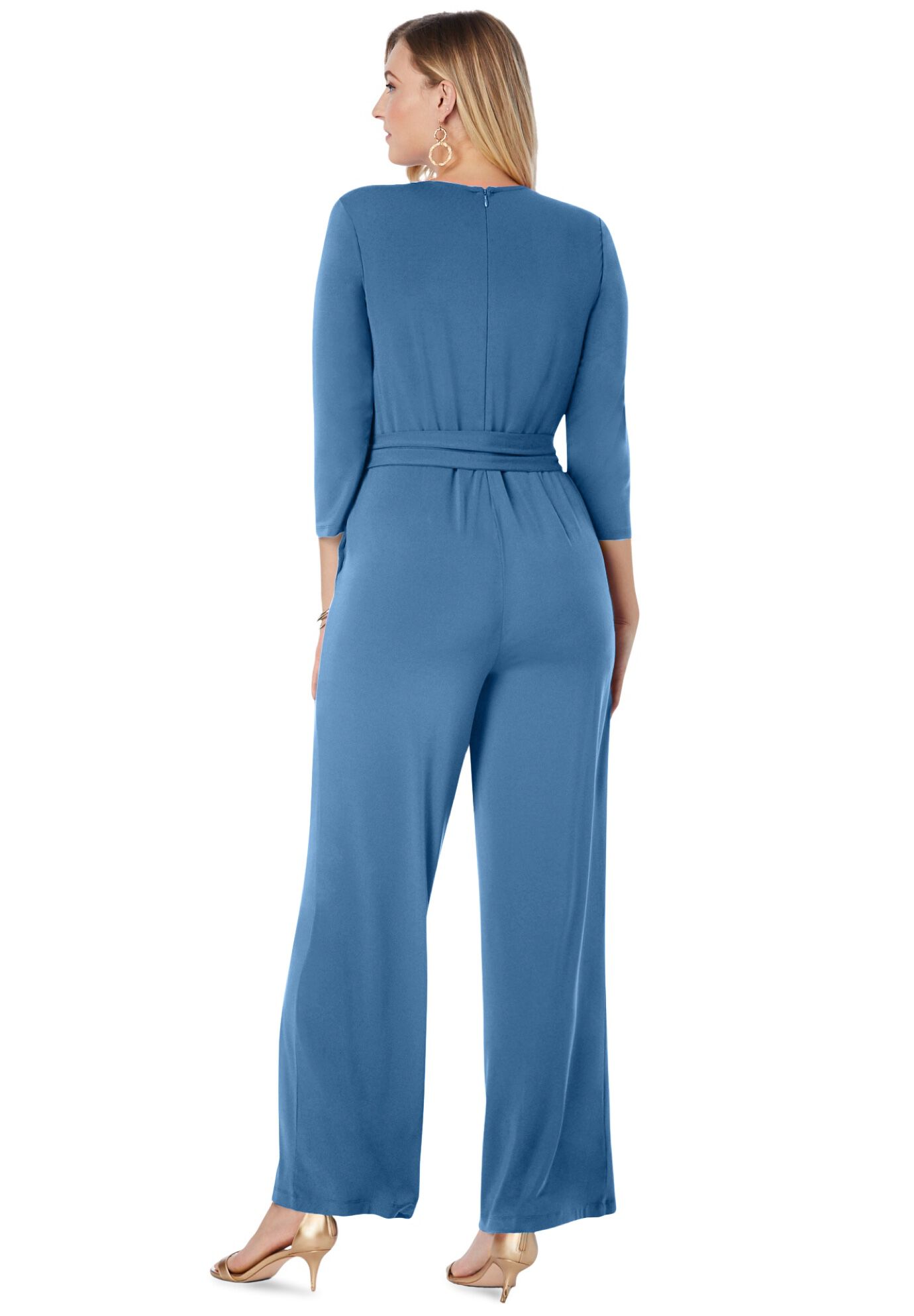 Wide Leg Knit Jumpsuit, DUSTY INDIGO, on-hover image number 1