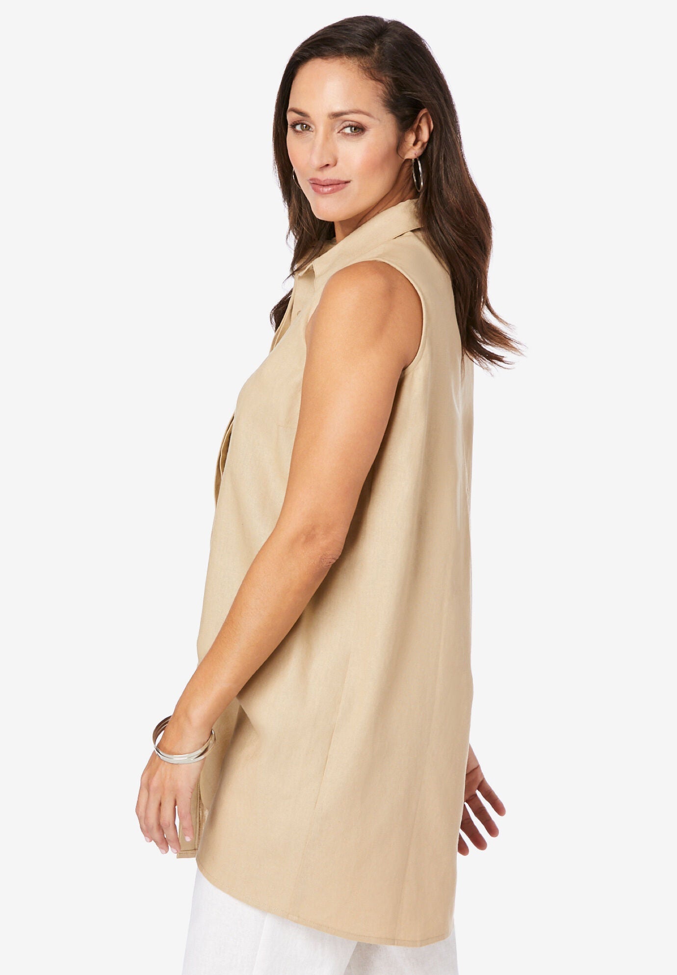 Linen-Blend Sleeveless Shirt, , alternate image number 2