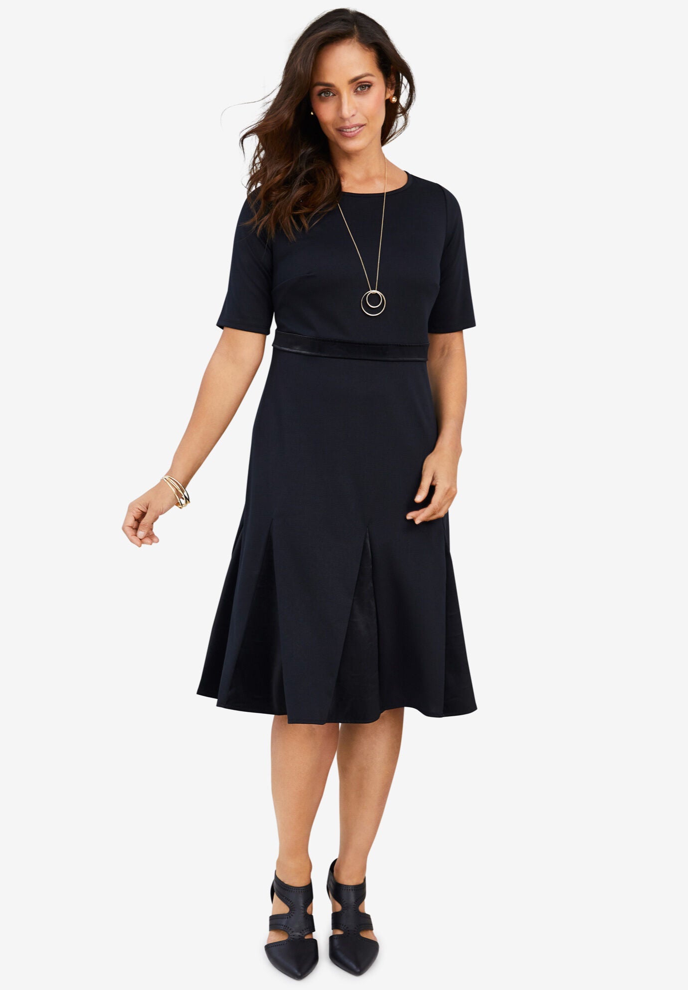 Ponte Fit & Flare Dress, BLACK, hi-res image number 0