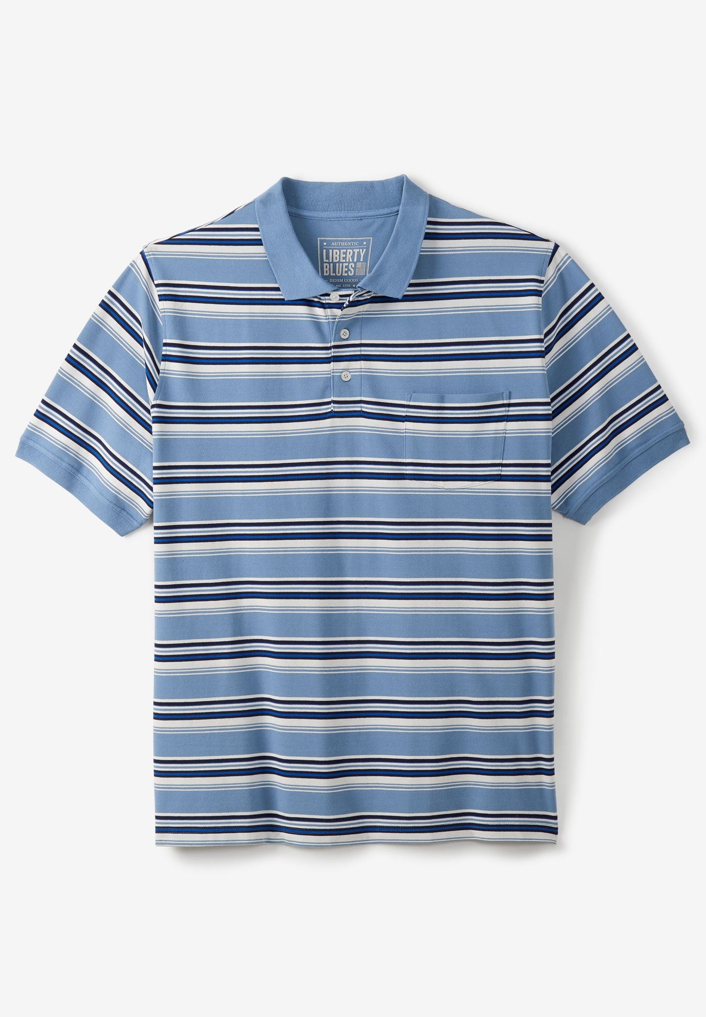 Shrink-Less&trade; Pocket Piqu&eacute; Polo, VARSITY BLUE MULTI STRIPE, hi-res image number 0