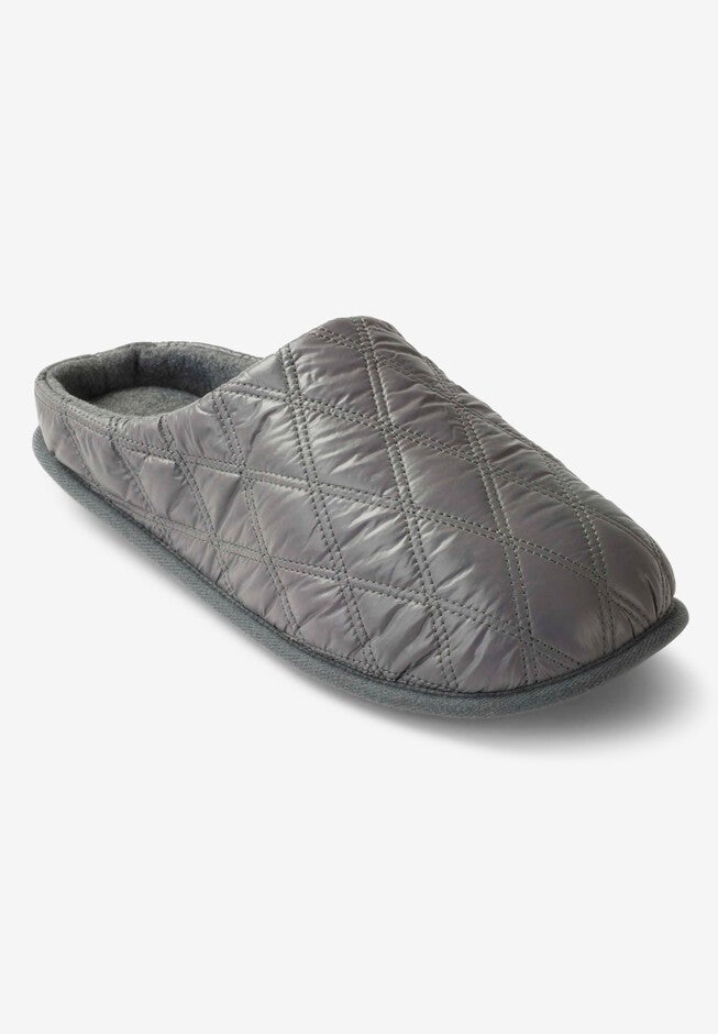 Nylon Quilted Fleece Lined Slide Slipper, CHARCOAL, hi-res image number 0