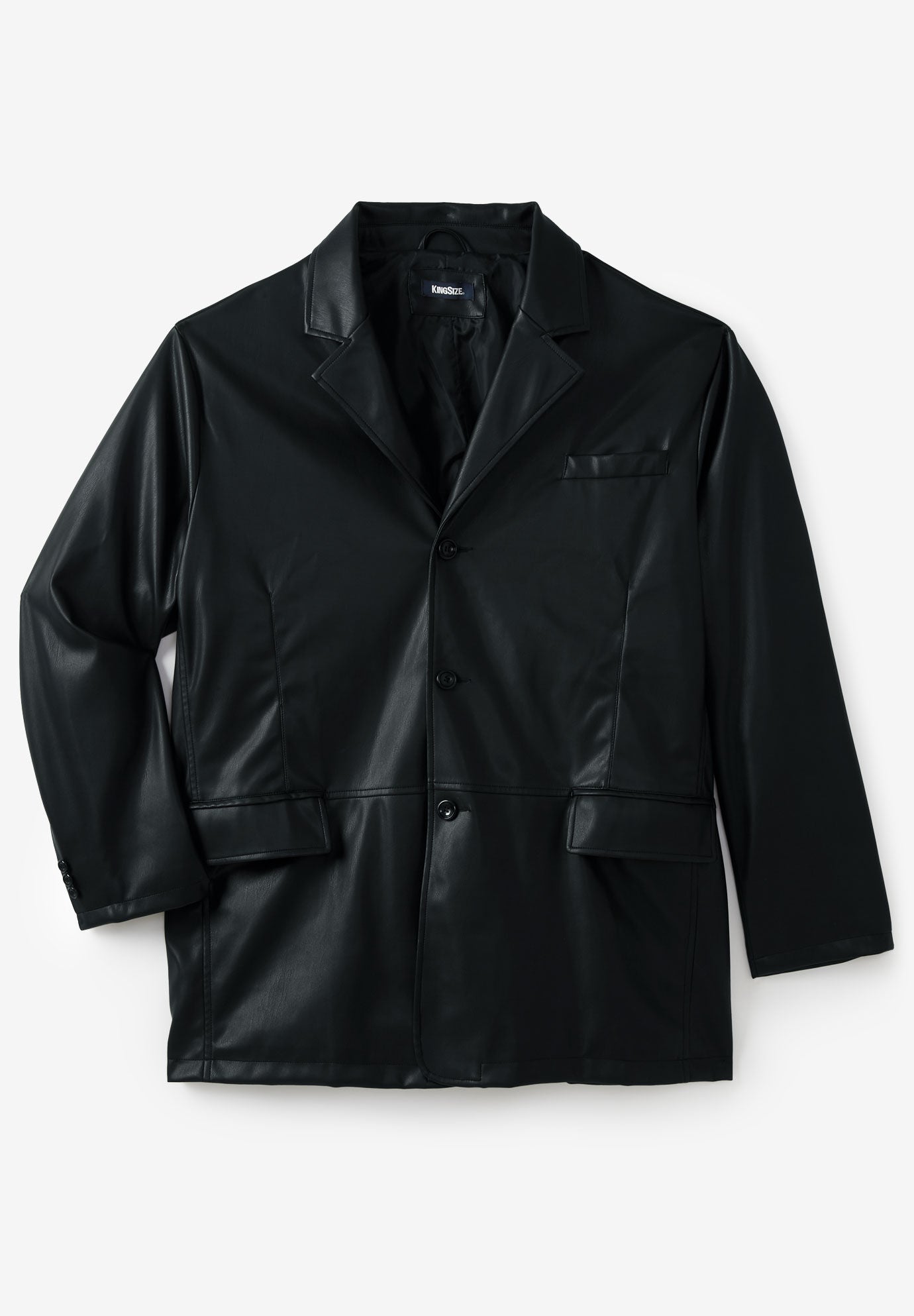 Three-Button Faux Leather Blazer, BLACK, hi-res image number 0